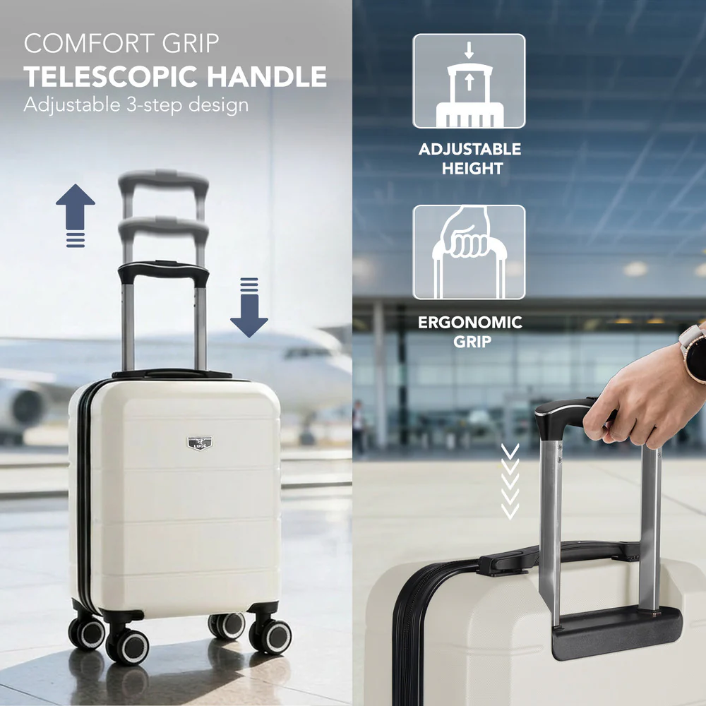 LUGG Jetset 15 Inch ABS Shell Protection Water Resistant & Safe Locking System Easyjet Free Under Seat Luggage (45x33x20cm) - Ivory - Image 6