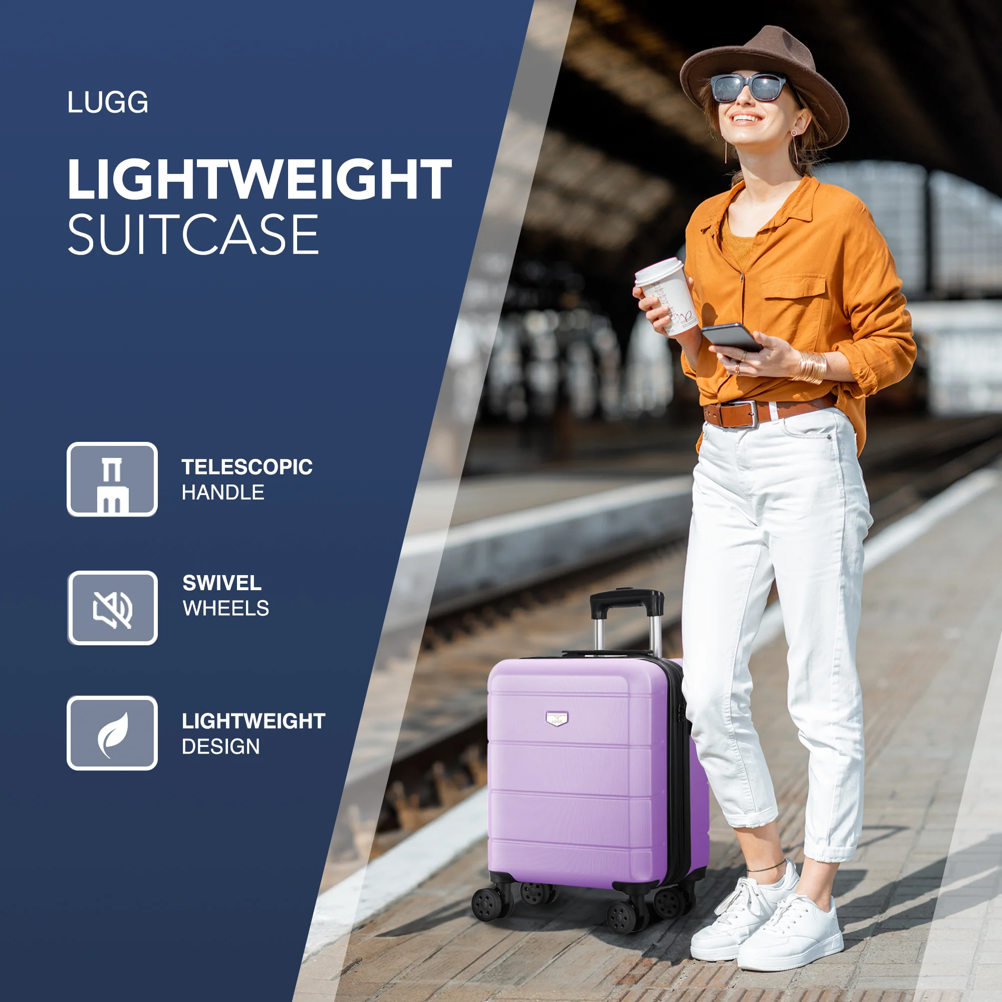 LUGG Jetset 15 Inch ABS Shell Protection Water Resistant & Safe Locking System Easyjet Free Under Seat Luggage (45x33x20cm) - Lavender - Image 3