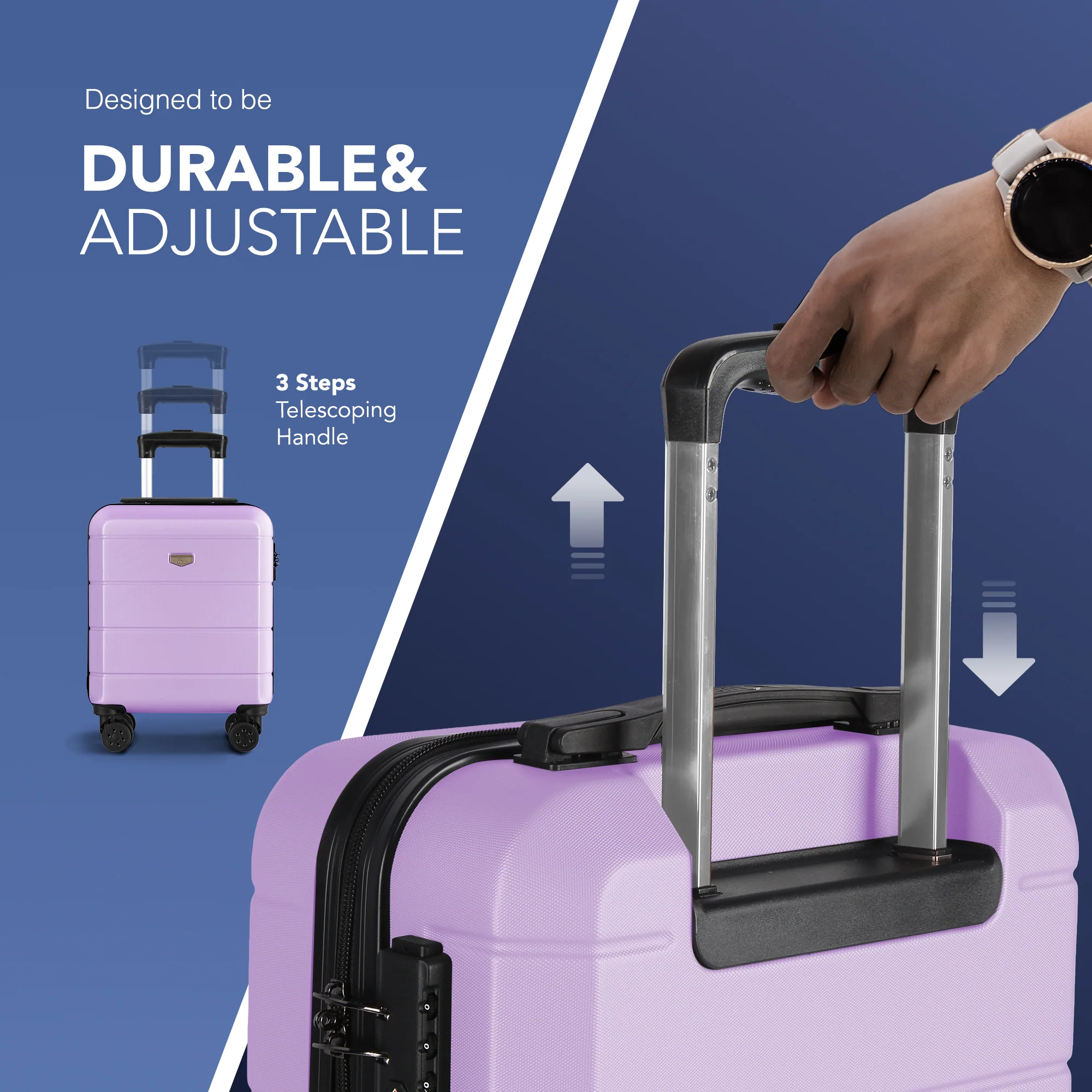 LUGG Jetset 15 Inch ABS Shell Protection Water Resistant & Safe Locking System Easyjet Free Under Seat Luggage (45x33x20cm) - Lavender - Image 6