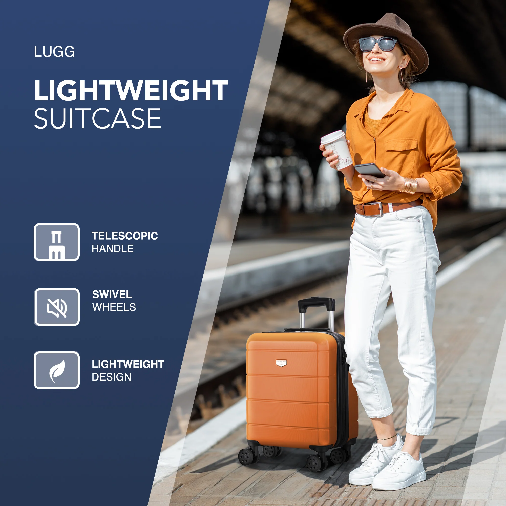 LUGG Jetset 15 Inch ABS Shell Protection Water Resistant & Safe Locking System Easyjet Free Under Seat Luggage (45x33x20cm) - Orange - Image 3