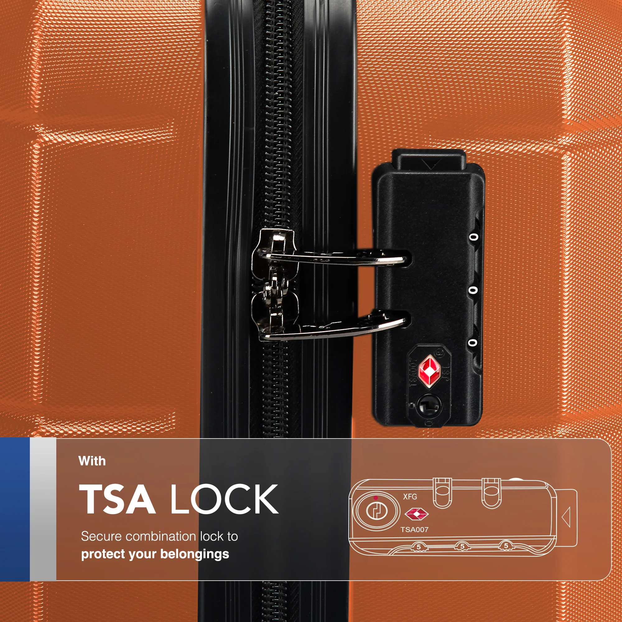LUGG Jetset 15 Inch ABS Shell Protection Water Resistant & Safe Locking System Easyjet Free Under Seat Luggage (45x33x20cm) - Orange - Image 4
