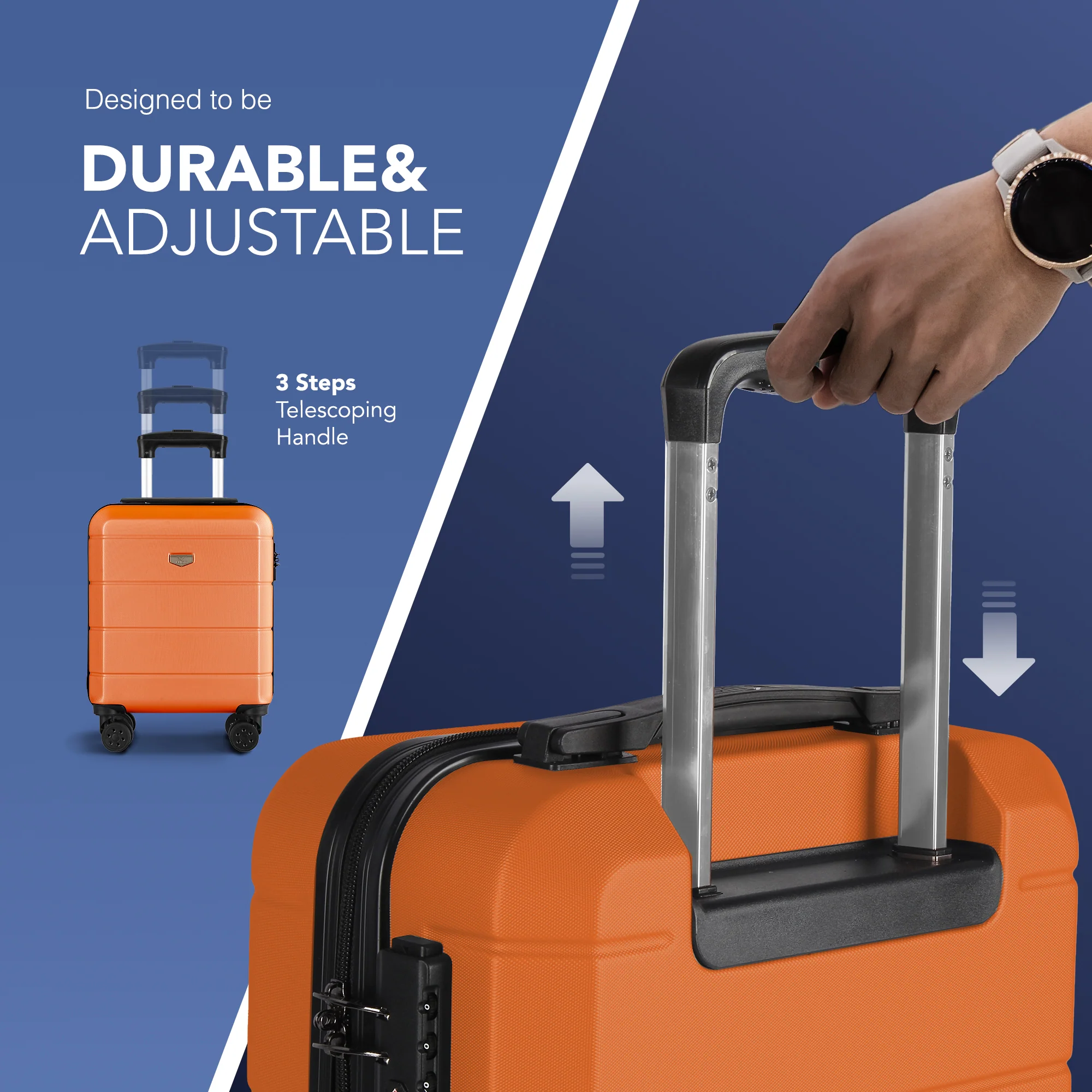 LUGG Jetset 15 Inch ABS Shell Protection Water Resistant & Safe Locking System Easyjet Free Under Seat Luggage (45x33x20cm) - Orange - Image 6