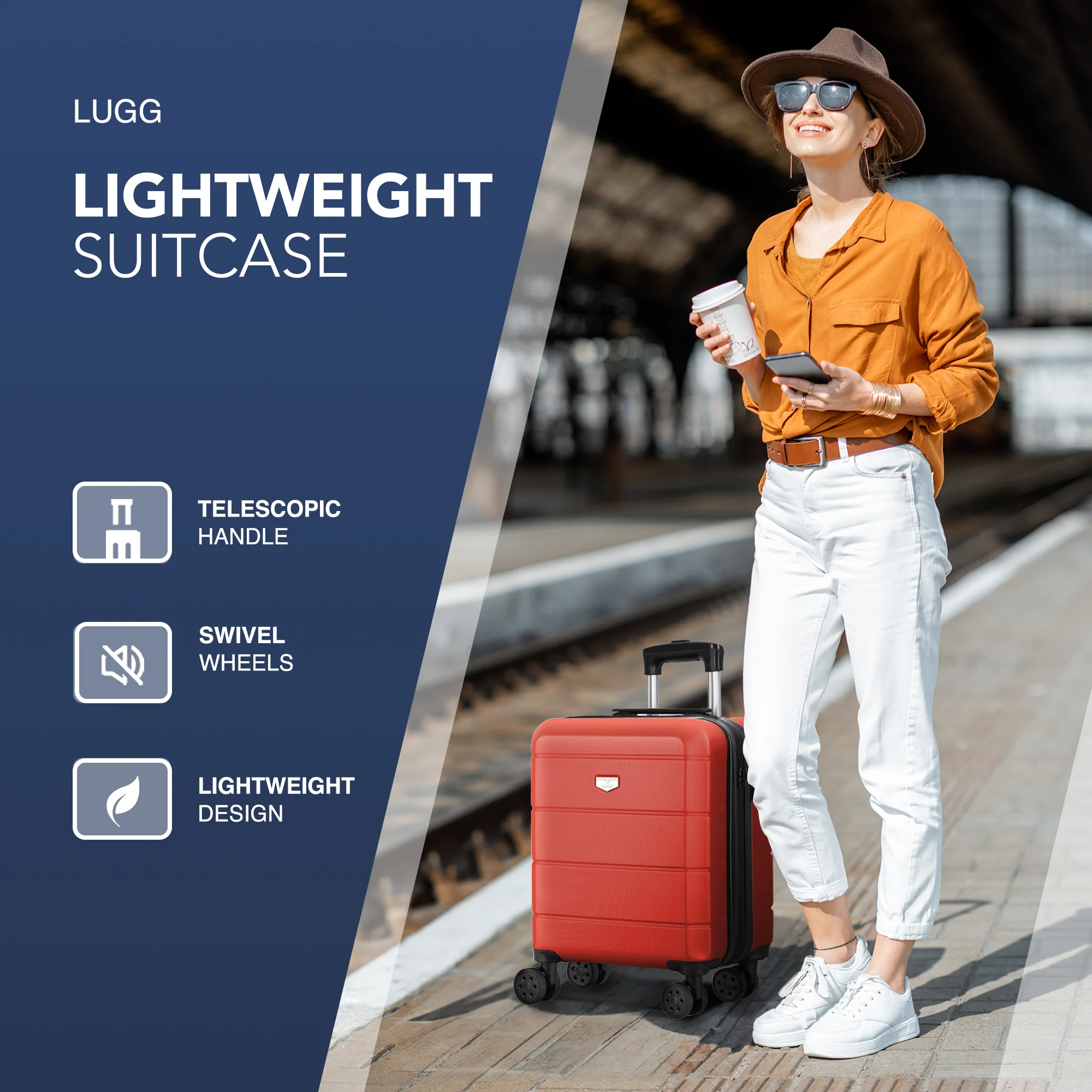LUGG Jetset 15 Inch ABS Shell Protection Water Resistant & Safe Locking System Easyjet Free Under Seat Luggage (45x33x20cm) - Red - Image 3
