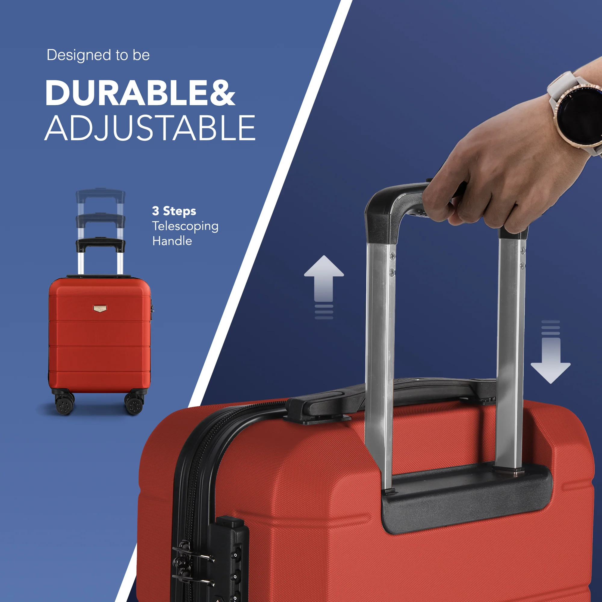 LUGG Jetset 15 Inch ABS Shell Protection Water Resistant & Safe Locking System Easyjet Free Under Seat Luggage (45x33x20cm) - Red - Image 6