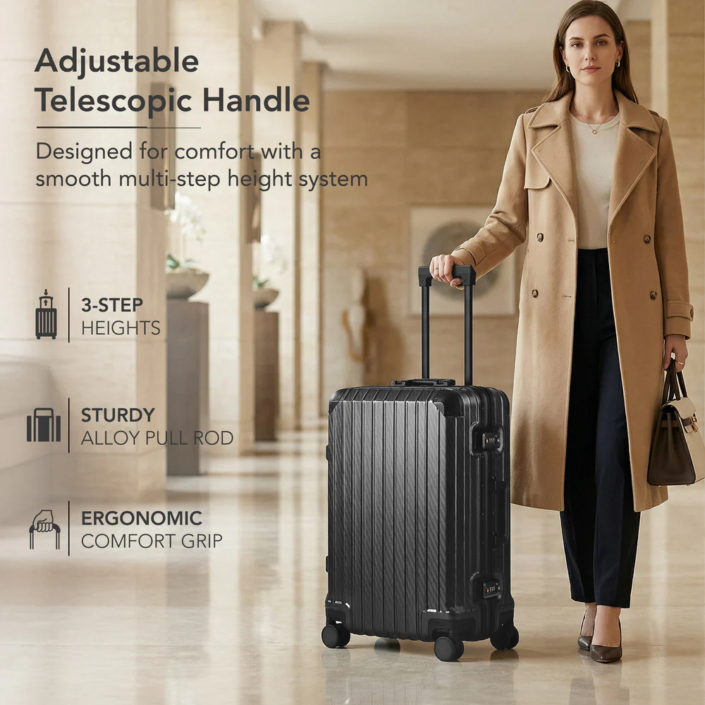 LUGG 24" Hard Shell Trolley Suitcase Aluminium TSA Lock Black 65x45x26.5cm - Image 10