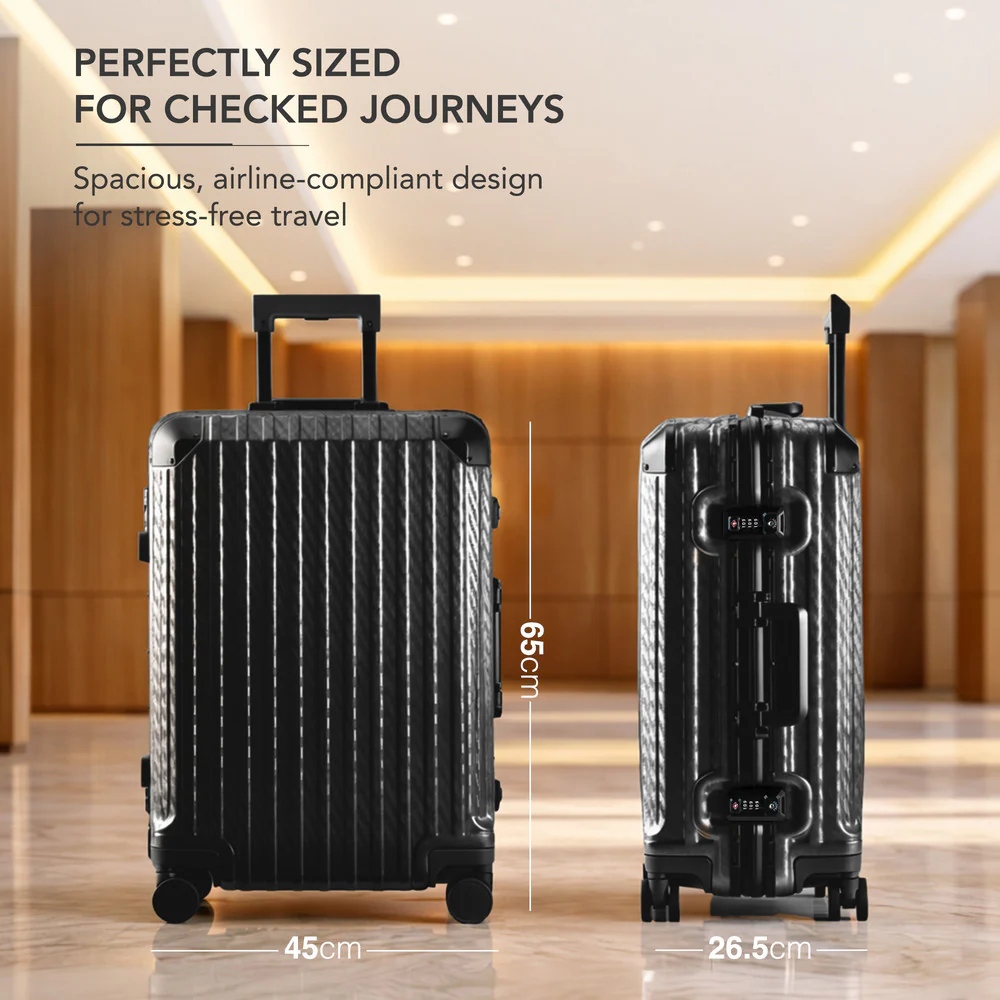 LUGG 24" Hard Shell Trolley Suitcase Aluminium TSA Lock Black 65x45x26.5cm - Image 2