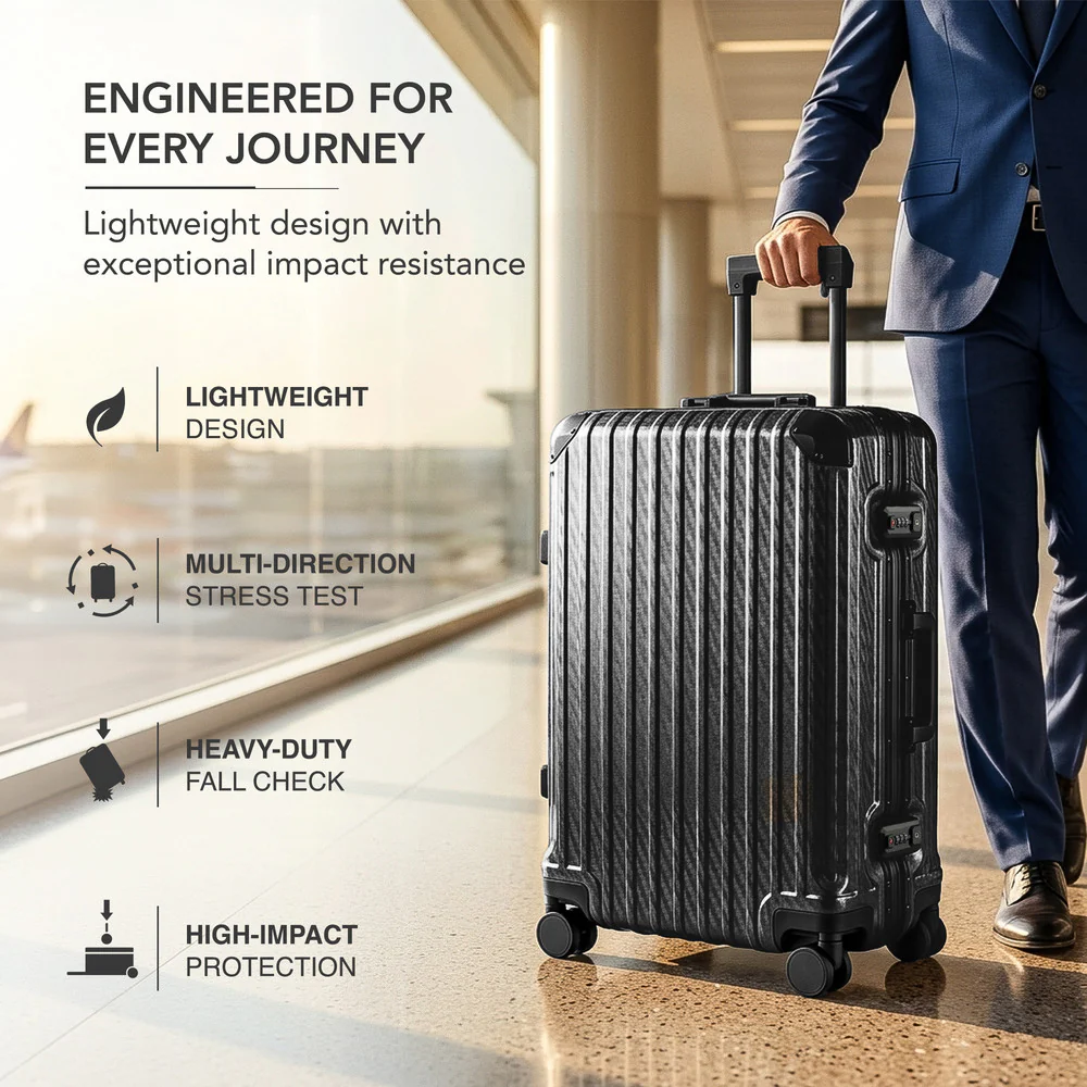 LUGG 24" Hard Shell Trolley Suitcase Aluminium TSA Lock Black 65x45x26.5cm - Image 3