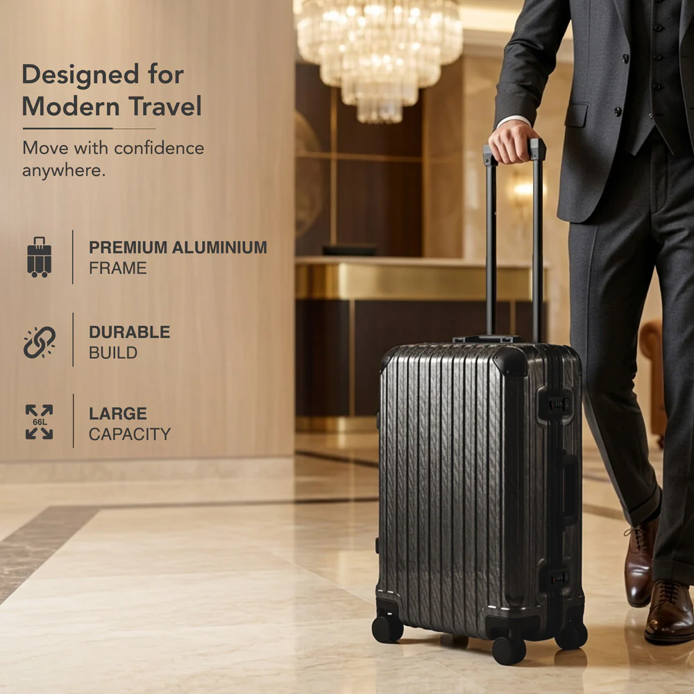 LUGG 24" Hard Shell Trolley Suitcase Aluminium TSA Lock Black 65x45x26.5cm - Image 6