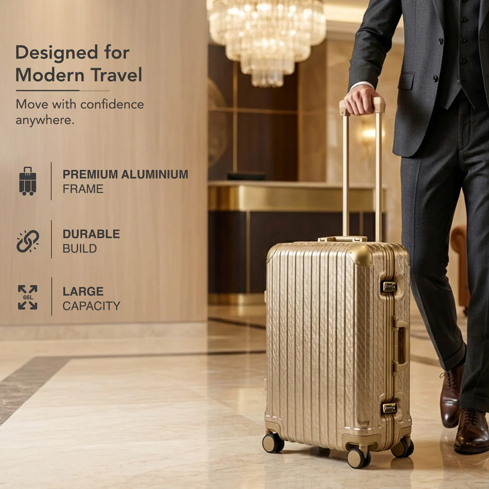 LUGG 24" Hard Shell Trolley Suitcase Aluminium TSA Lock Gold 65x45x26.5cm - Image 11