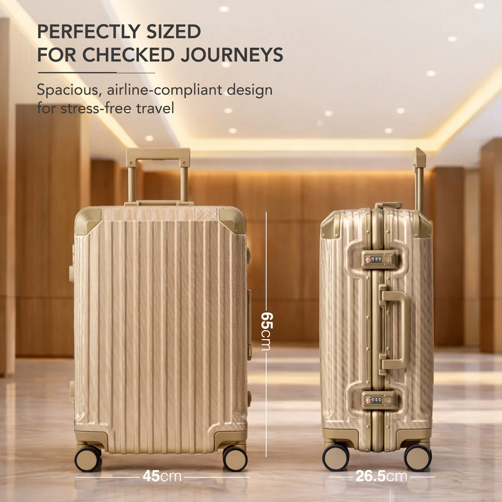 LUGG 24" Hard Shell Trolley Suitcase Aluminium TSA Lock Gold 65x45x26.5cm - Image 2