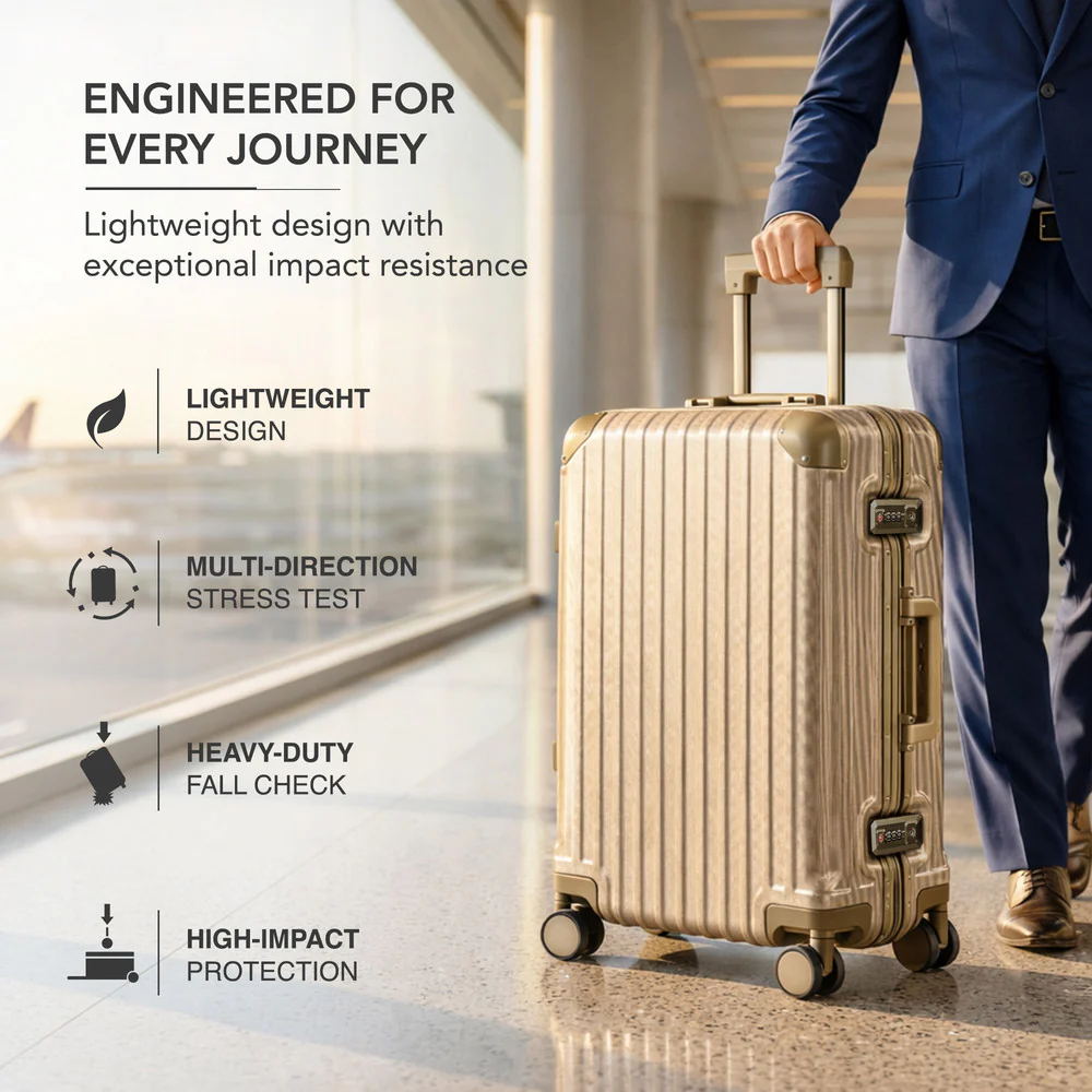 LUGG 24" Hard Shell Trolley Suitcase Aluminium TSA Lock Gold 65x45x26.5cm - Image 5