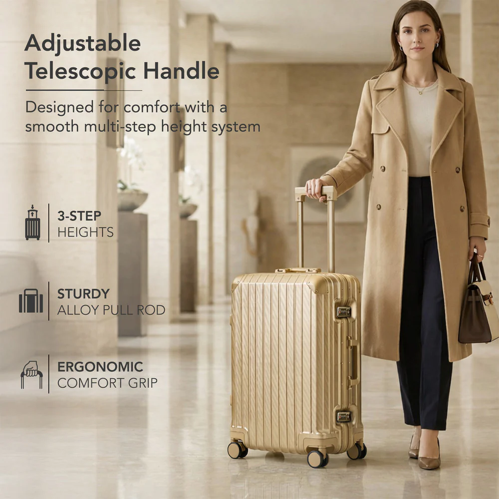 LUGG 24" Hard Shell Trolley Suitcase Aluminium TSA Lock Gold 65x45x26.5cm - Image 9