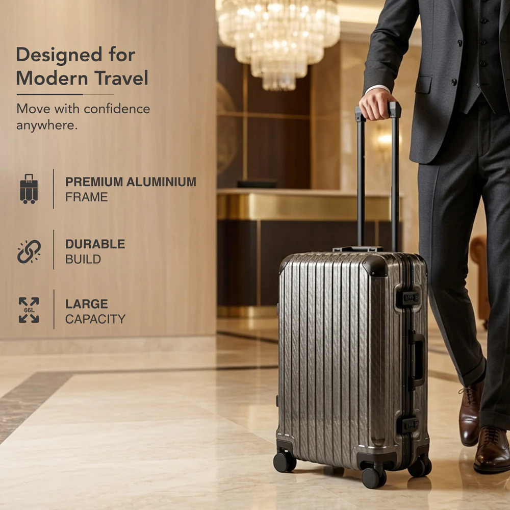 LUGG 24" Hard Shell Trolley Suitcase Aluminium TSA Lock Grey 65x45x26.5cm - Image 10