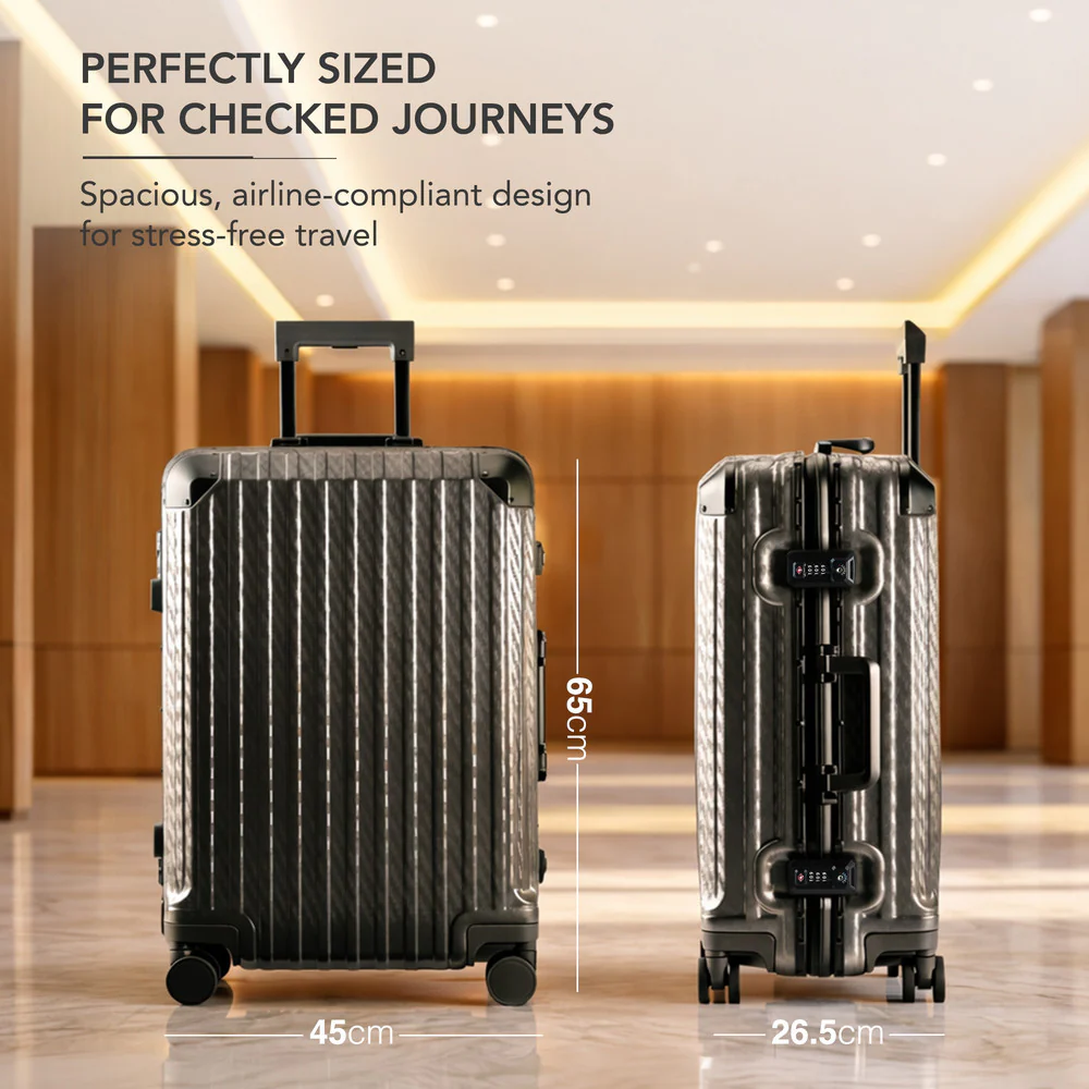LUGG 24" Hard Shell Trolley Suitcase Aluminium TSA Lock Grey 65x45x26.5cm - Image 2