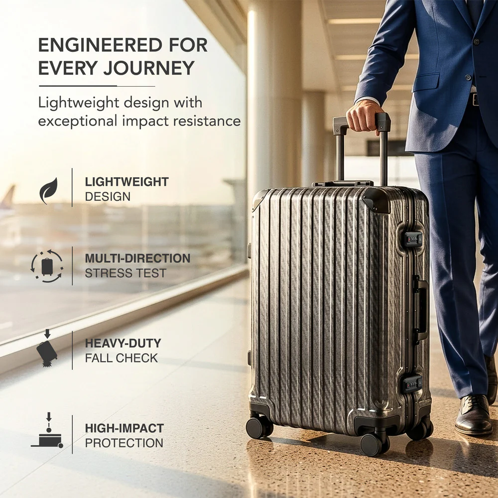 LUGG 24" Hard Shell Trolley Suitcase Aluminium TSA Lock Grey 65x45x26.5cm - Image 3