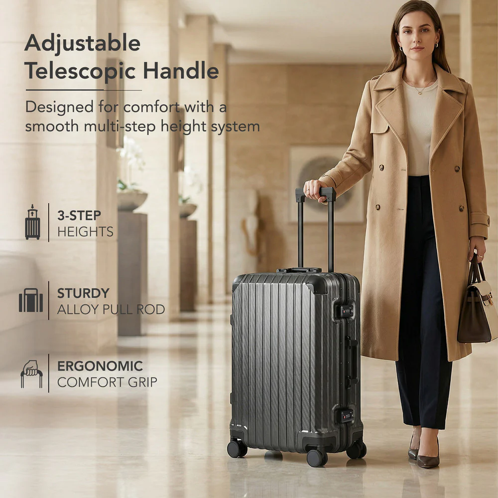 LUGG 24" Hard Shell Trolley Suitcase Aluminium TSA Lock Grey 65x45x26.5cm - Image 8