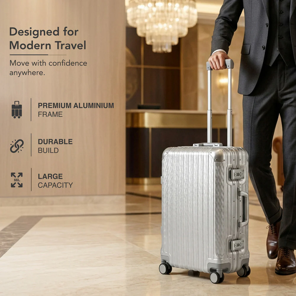LUGG 24" Hard Shell Trolley Suitcase Aluminium TSA Lock Metallic Silver 65x45x26.5cm - Image 10
