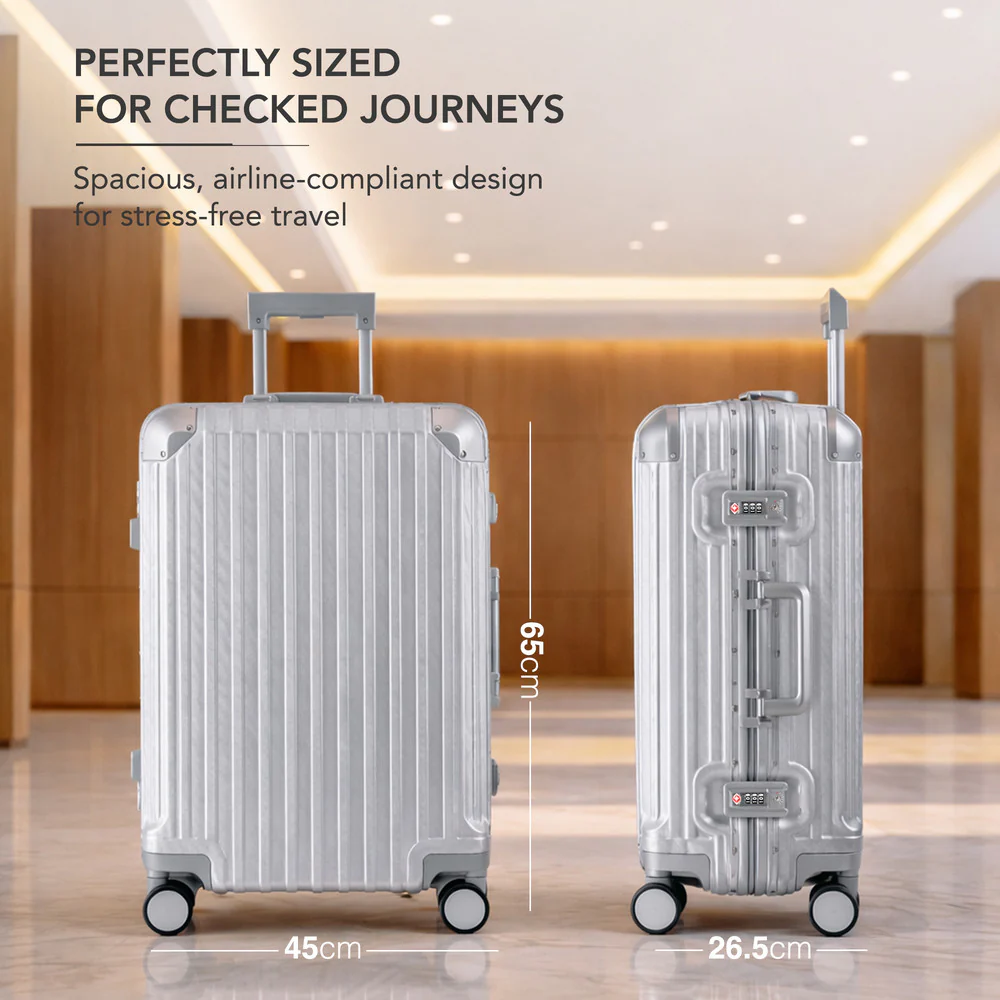 LUGG 24" Hard Shell Trolley Suitcase Aluminium TSA Lock Metallic Silver 65x45x26.5cm - Image 2