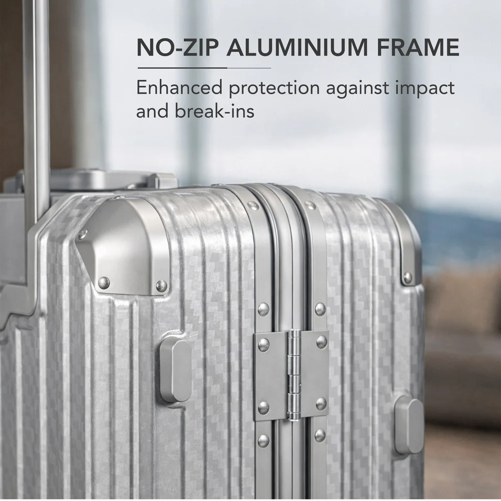 LUGG 24" Hard Shell Trolley Suitcase Aluminium TSA Lock Metallic Silver 65x45x26.5cm - Image 4