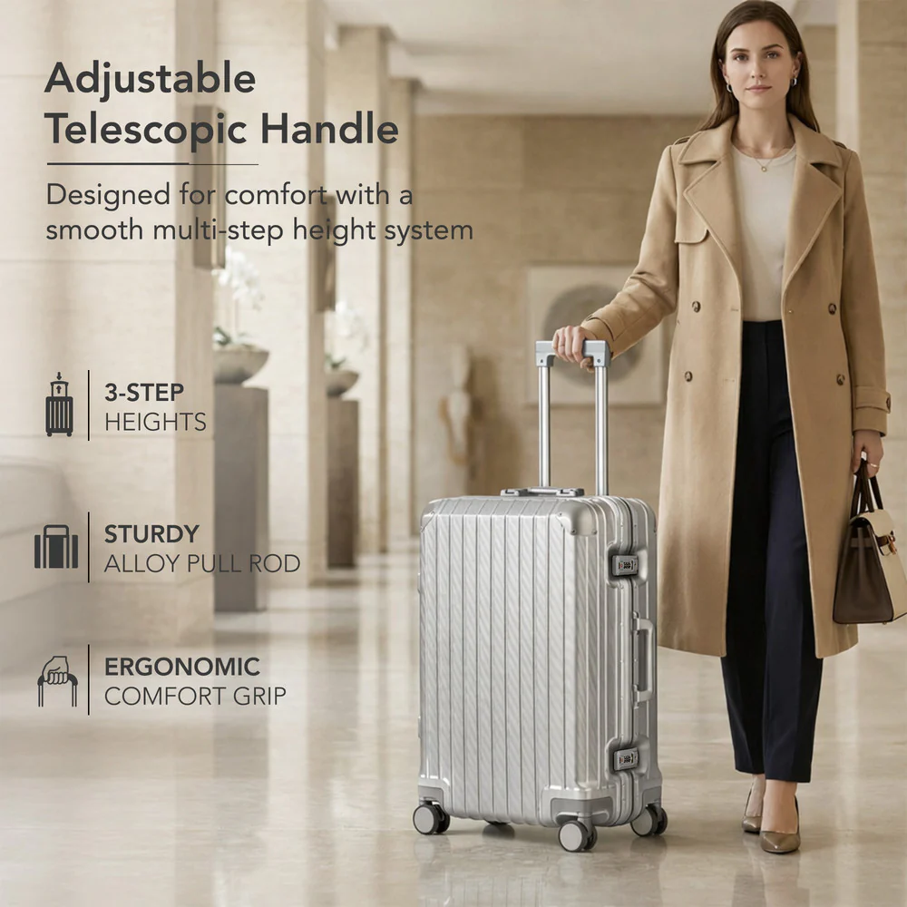 LUGG 24" Hard Shell Trolley Suitcase Aluminium TSA Lock Metallic Silver 65x45x26.5cm - Image 8