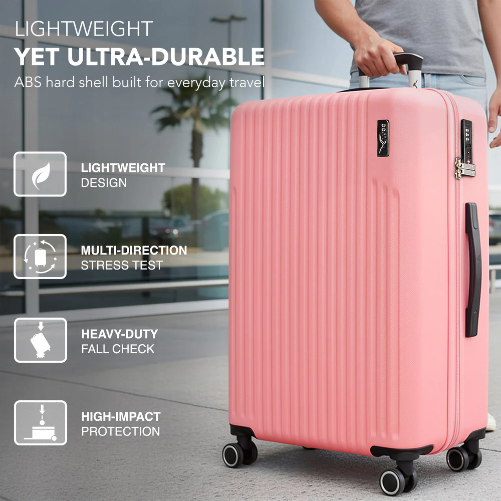 LUGG 32inch Vacay Suitcase ABS Luggage with TSA Indent Lock, Aluminium Trolley Handle, 360° Spinner Wheels, Water-Resistant & Durable Material - Airline Compatible (86 x 31 x 58cm) - Clay - Image 3