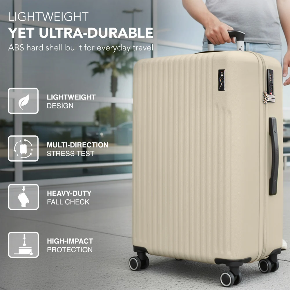 LUGG 32inch Vacay Suitcase ABS Luggage with TSA Indent Lock, Aluminium Trolley Handle, 360° Spinner Wheels, Water-Resistant & Durable Material - Airline Compatible (86 x 31 x 58cm) - Earth - Image 3