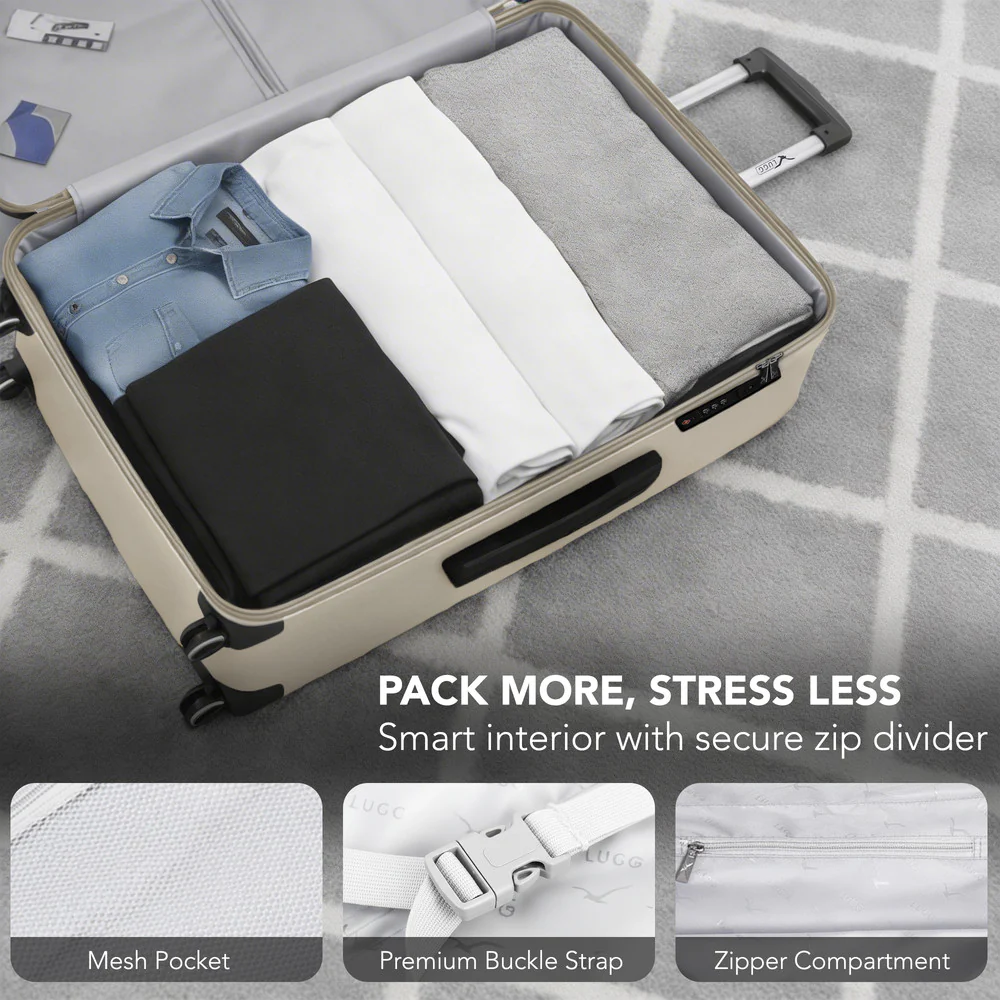 LUGG 32inch Vacay Suitcase ABS Luggage with TSA Indent Lock, Aluminium Trolley Handle, 360° Spinner Wheels, Water-Resistant & Durable Material - Airline Compatible (86 x 31 x 58cm) - Earth - Image 8