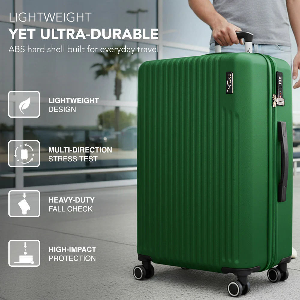 LUGG 32inch Vacay Suitcase ABS Luggage with TSA Indent Lock, Aluminium Trolley Handle, 360° Spinner Wheels, Water-Resistant & Durable Material - Airline Compatible (86 x 31 x 58cm) - Forest - Image 3