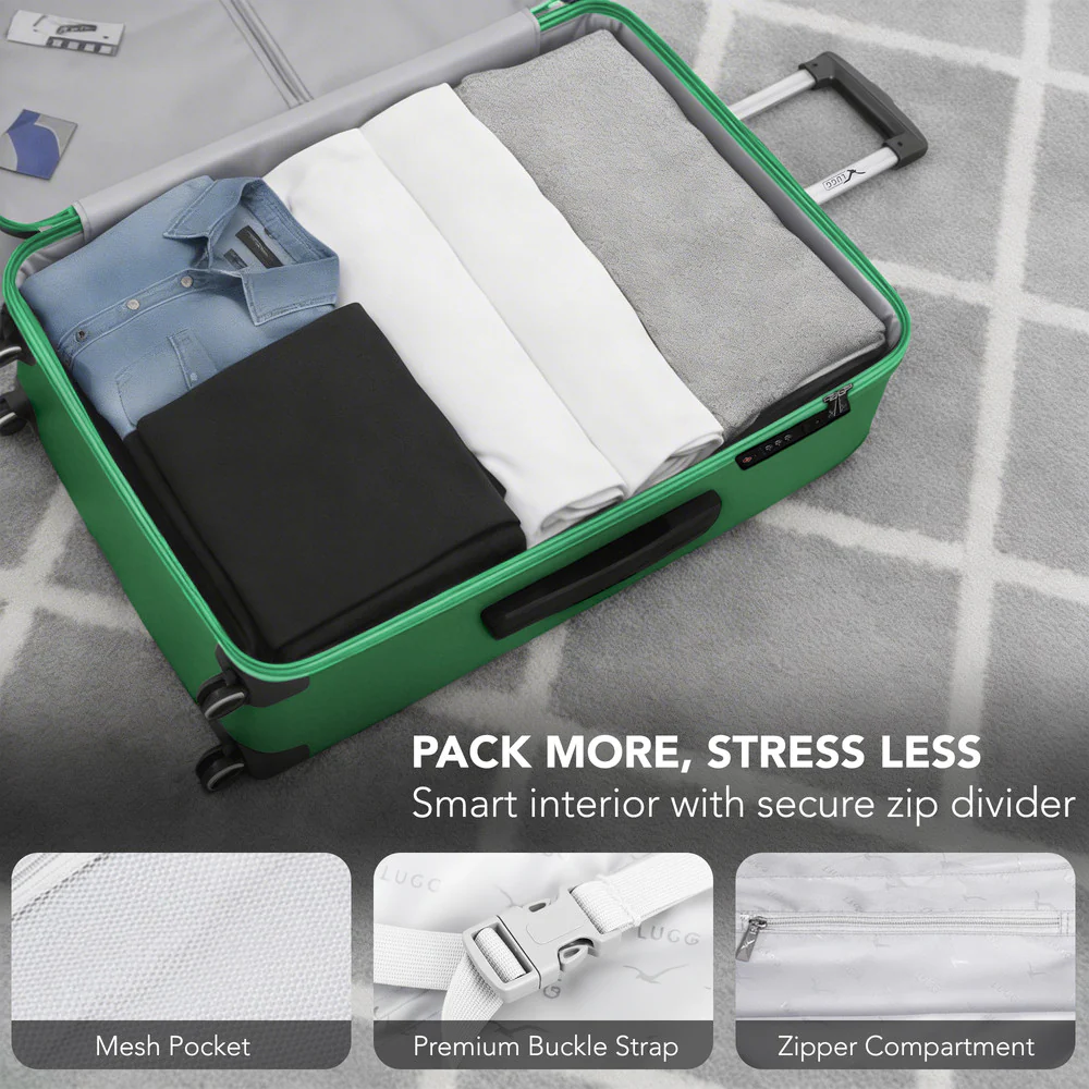 LUGG 32inch Vacay Suitcase ABS Luggage with TSA Indent Lock, Aluminium Trolley Handle, 360° Spinner Wheels, Water-Resistant & Durable Material - Airline Compatible (86 x 31 x 58cm) - Forest - Image 8