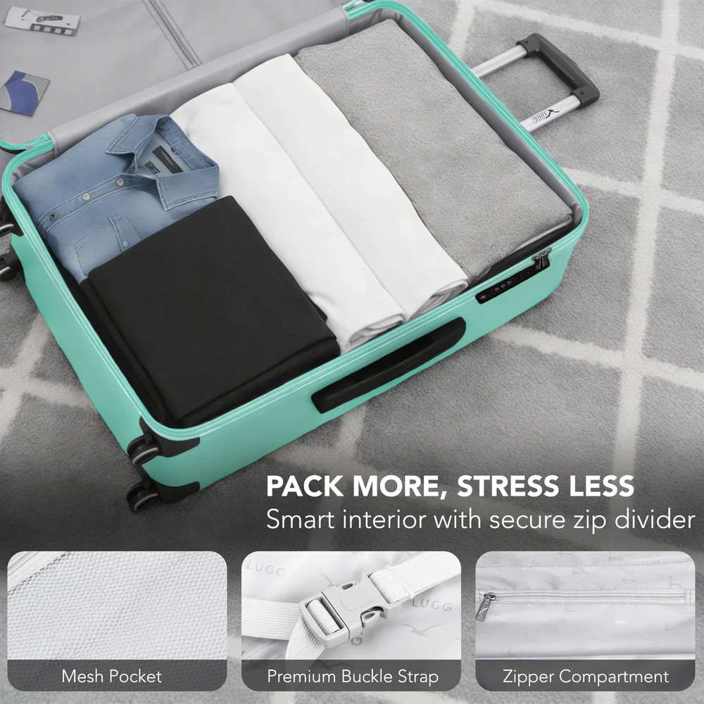 LUGG 32inch Vacay Suitcase ABS Luggage with TSA Indent Lock, Aluminium Trolley Handle, 360° Spinner Wheels, Water-Resistant & Durable Material - Airline Compatible (86 x 31 x 58cm) - Mint - Image 8