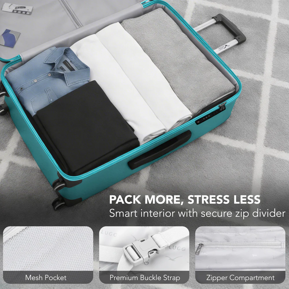 LUGG 32inch Vacay Suitcase ABS Luggage with TSA Indent Lock, Aluminium Trolley Handle, 360° Spinner Wheels, Water-Resistant & Durable Material - Airline Compatible (86 x 31 x 58cm) - Ocean - Image 8