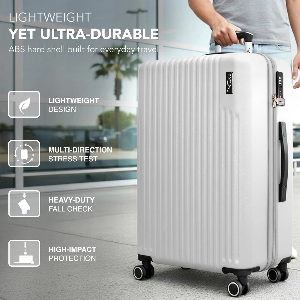 LUGG 32inch Vacay Suitcase ABS Luggage with TSA Indent Lock, Aluminium Trolley Handle, 360° Spinner Wheels, Water-Resistant & Durable Material - Airline Compatible (86 x 31 x 58cm) - Pearl - Image 3