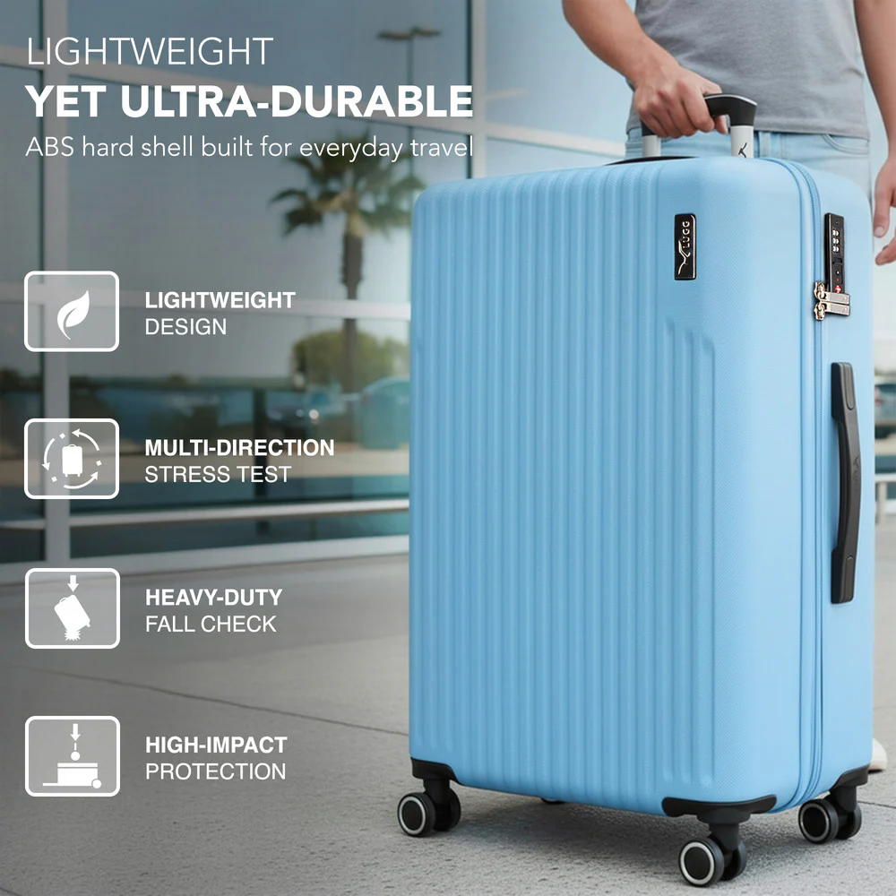 LUGG 32inch Vacay Suitcase ABS Luggage with TSA Indent Lock, Aluminium Trolley Handle, 360° Spinner Wheels, Water-Resistant & Durable Material - Airline Compatible (86 x 31 x 58cm) - Skyblue - Image 3