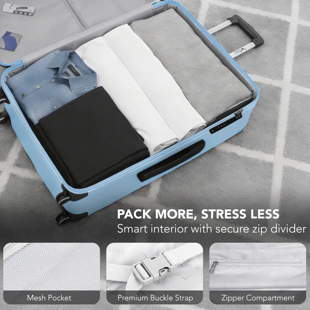 LUGG 32inch Vacay Suitcase ABS Luggage with TSA Indent Lock, Aluminium Trolley Handle, 360° Spinner Wheels, Water-Resistant & Durable Material - Airline Compatible (86 x 31 x 58cm) - Skyblue - Image 8