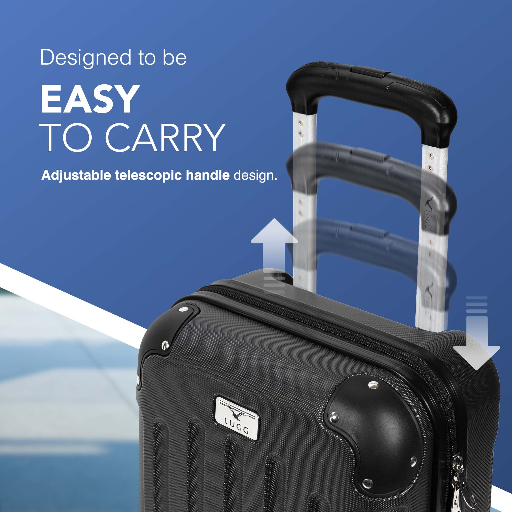 LUGG 40cm Skywander Lightweight Underseat Cabin Bag – Ryanair & EasyJet Approved Carry-On Suitcase, Durable ABS Hard Shell, Smooth Double Spinner Wheels, Water-Resistant & Compact Luggage, (40x30x20cm, without wheels) - Black - Image 4