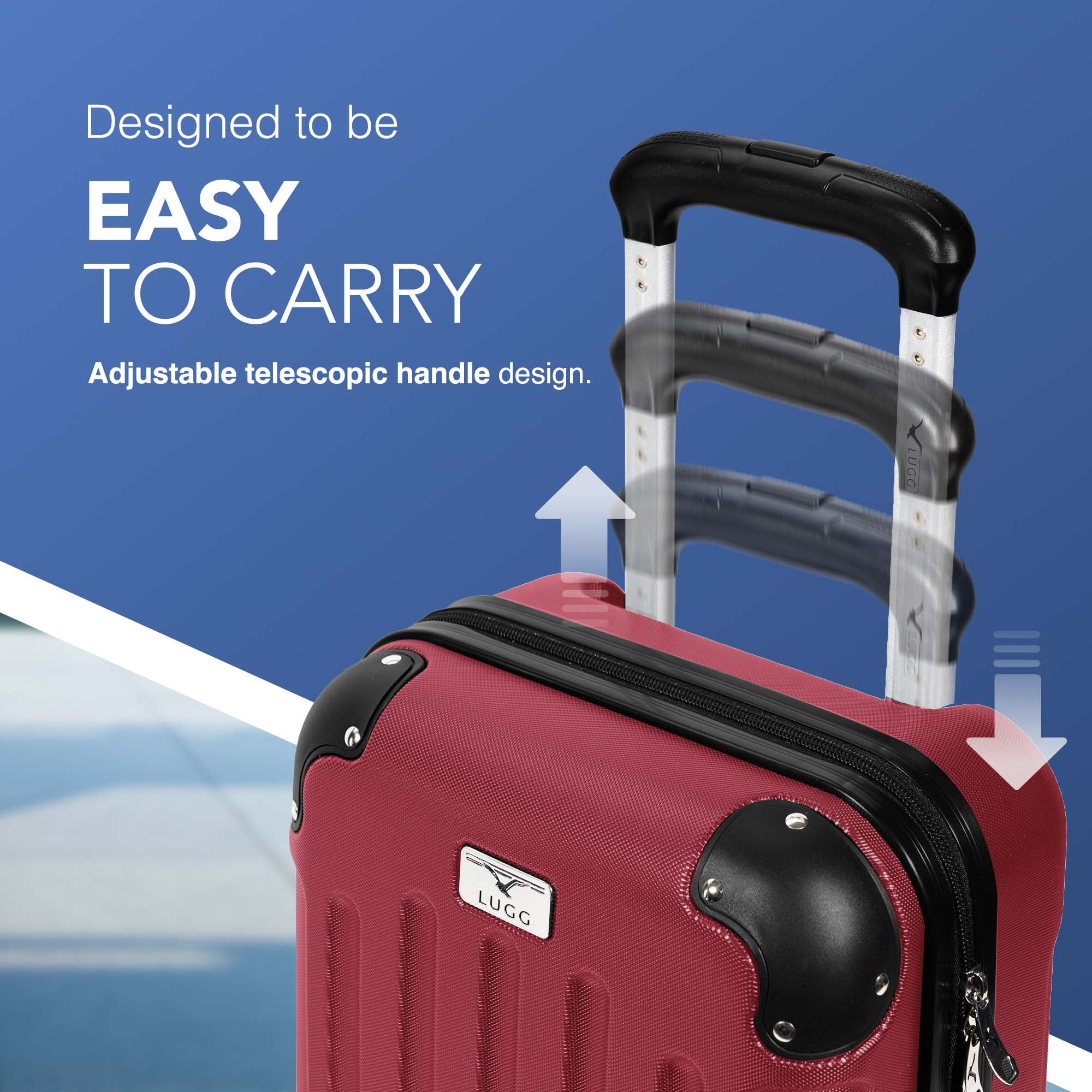 LUGG 40cm Skywander Lightweight Underseat Cabin Bag – Ryanair & EasyJet Approved Carry-On Suitcase, Durable ABS Hard Shell, Smooth Double Spinner Wheels, Water-Resistant & Compact Luggage (40x30x20cm, without wheels) - Burgundy - Image 4
