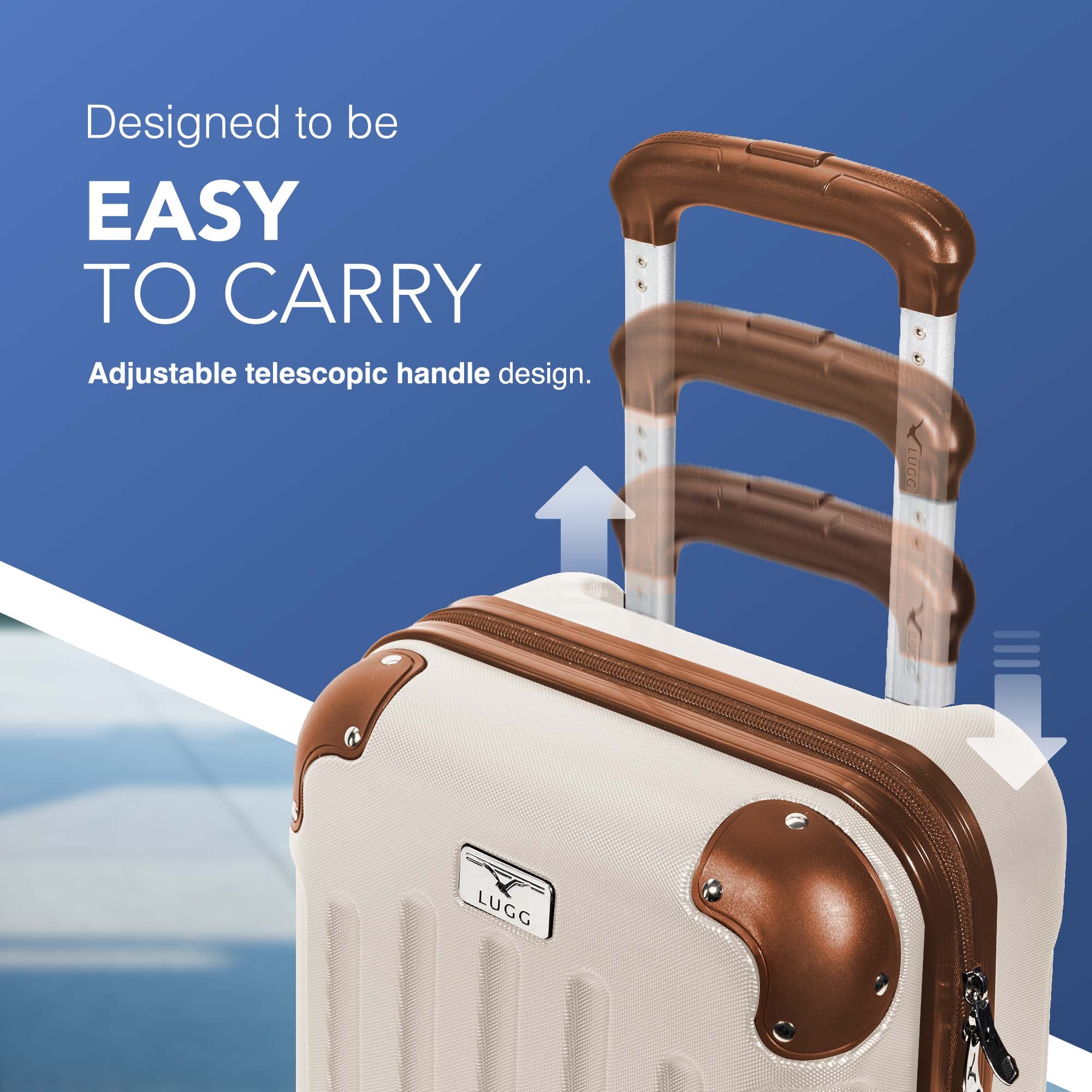 LUGG 40cm Skywander Lightweight Underseat Cabin Bag – Ryanair & EasyJet Approved Carry-On Suitcase, Durable ABS Hard Shell, Smooth Double Spinner Wheels, Water-Resistant & Compact Luggage (40x30x20cm, without wheels) - Cream/Brown - Image 4