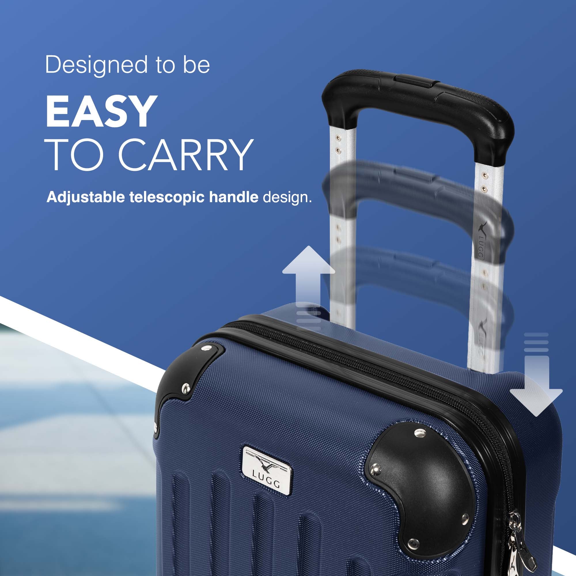 LUGG 40cm Skywander Lightweight Underseat Cabin Bag – Ryanair & EasyJet Approved Carry-On Suitcase, Durable ABS Hard Shell, Smooth Double Spinner Wheels, Water-Resistant & Compact Luggage (40x30x20cm, without wheels) - Midnight Blue - Image 4