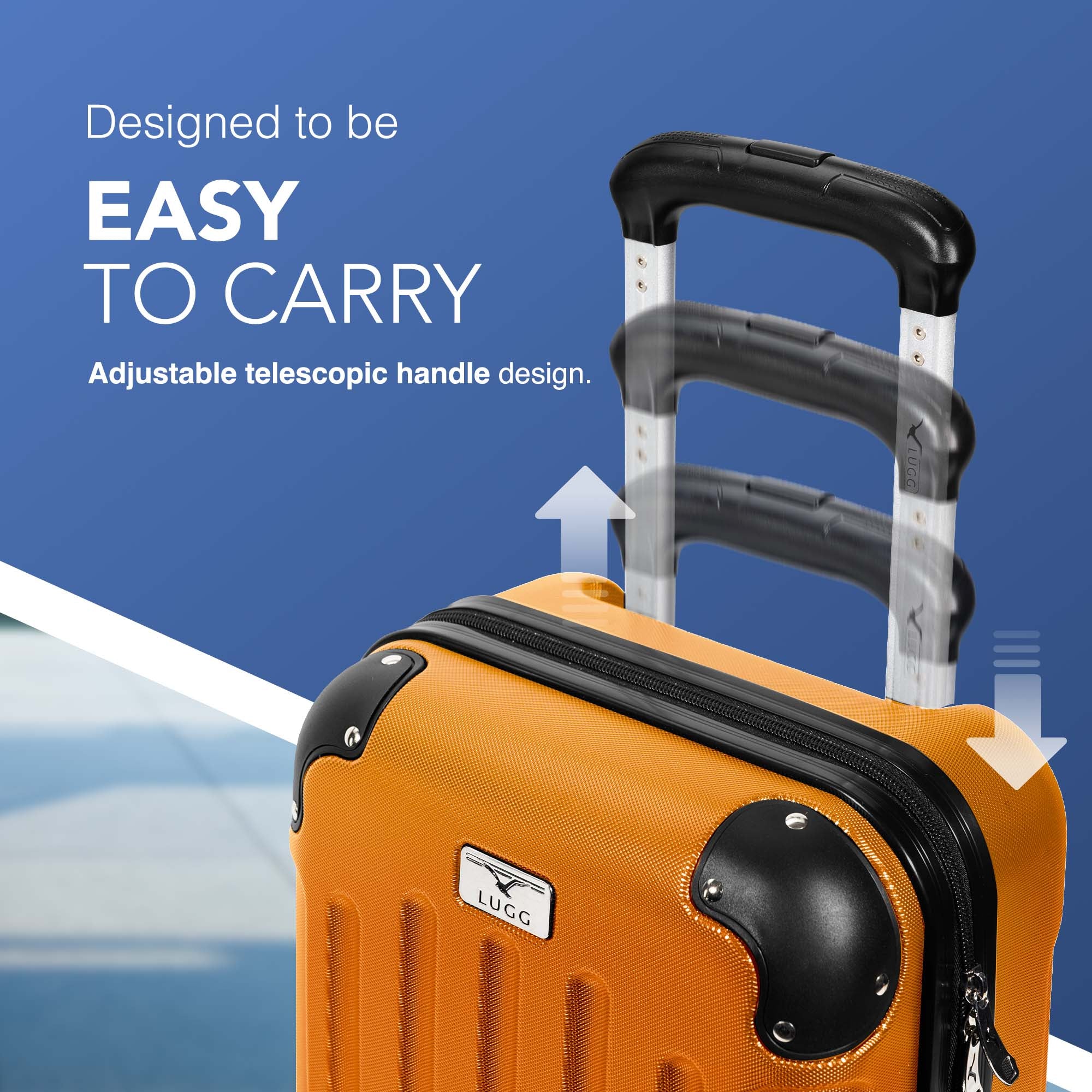 LUGG 40cm Skywander Lightweight Underseat Cabin Bag – Ryanair & EasyJet Approved Carry-On Suitcase, Durable ABS Hard Shell, Smooth Double Spinner Wheels, Water-Resistant & Compact Luggage (40x30x20cm, without wheels) - Orange - Image 4