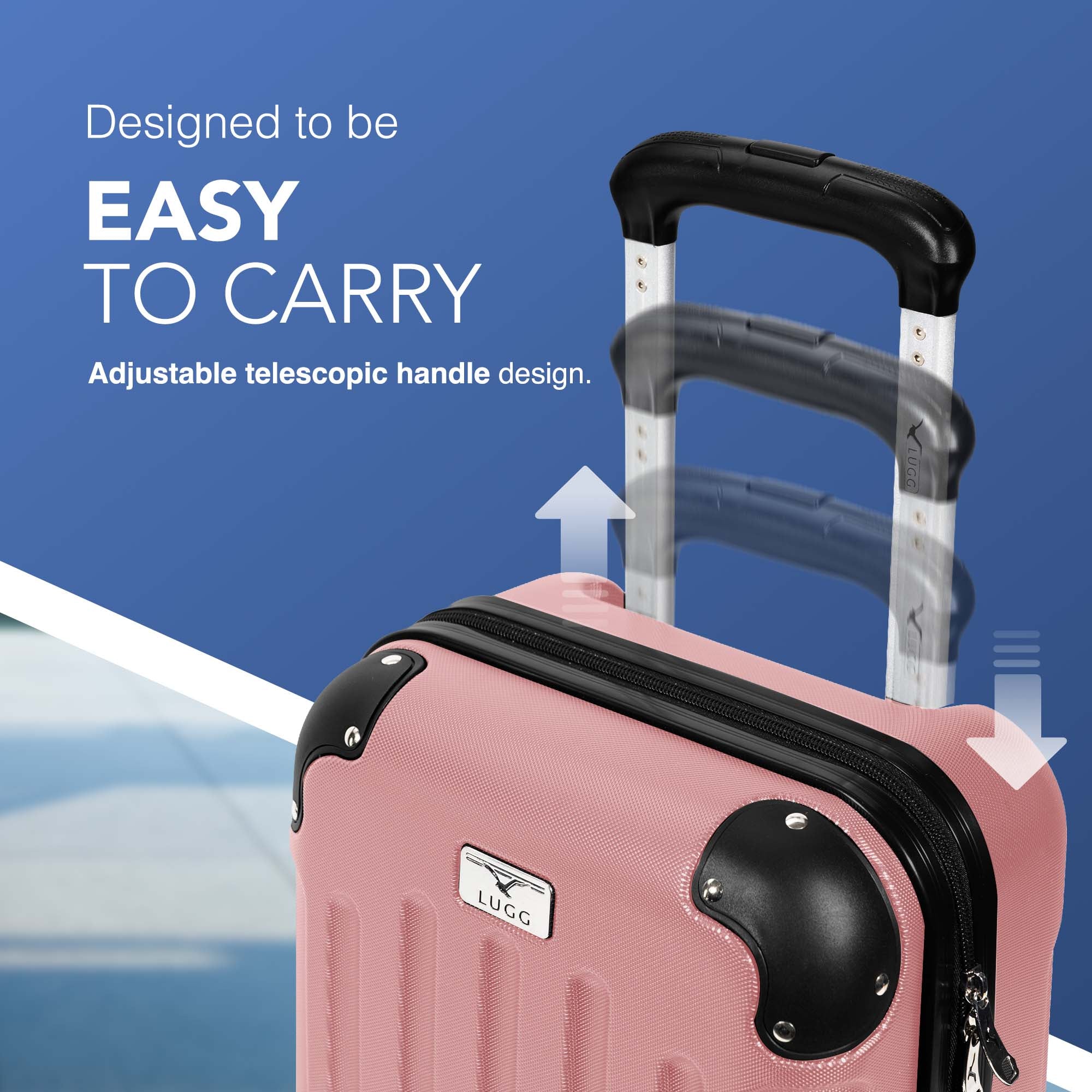 LUGG 40cm Skywander Lightweight Underseat Cabin Bag – Ryanair & EasyJet Approved Carry-On Suitcase, Durable ABS Hard Shell, Smooth Double Spinner Wheels, Water-Resistant & Compact Luggage (40x30x20cm, without wheels) - Rose Gold - Image 4