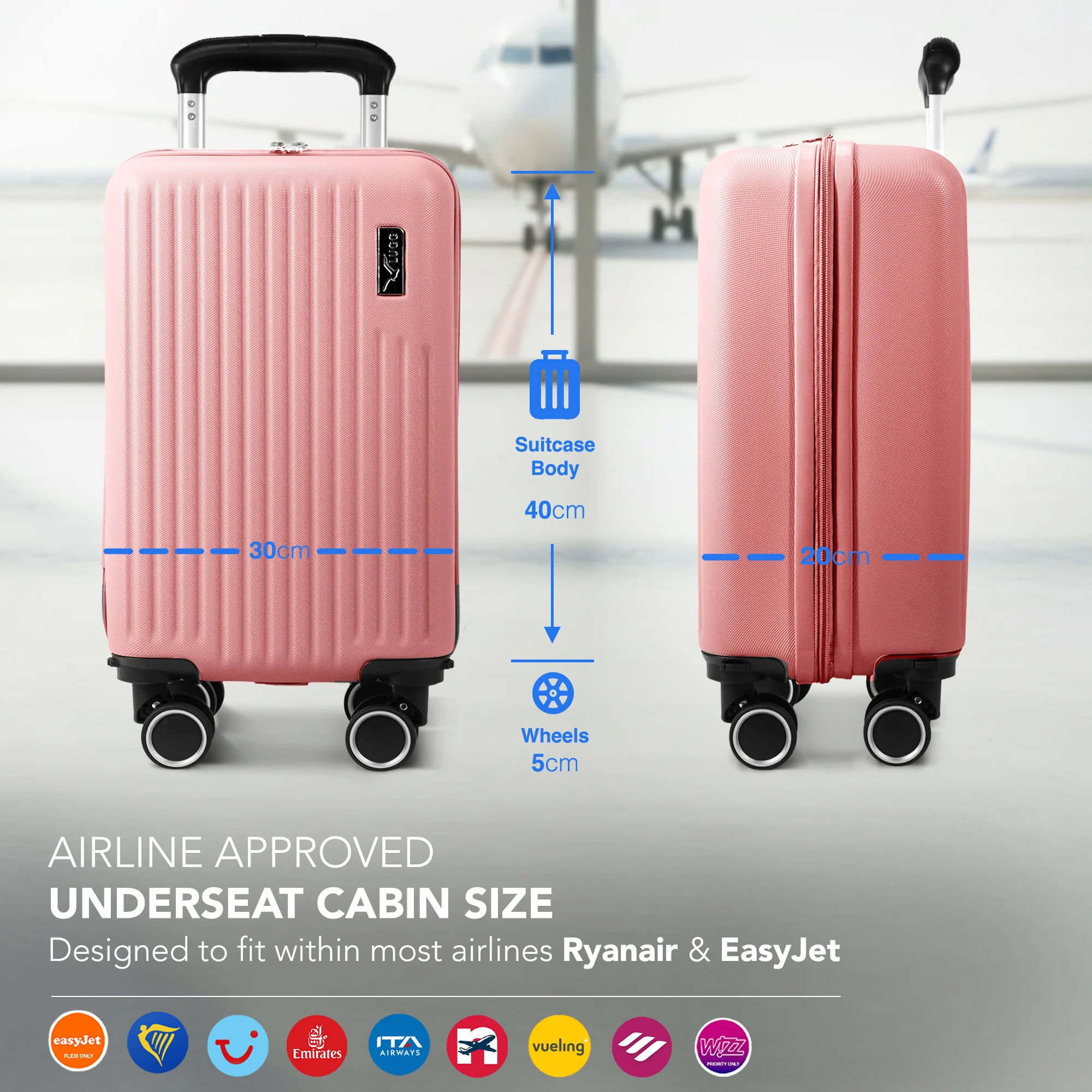 LUGG 40cm Vacay Suitcase ABS Luggage, Aluminium Trolley Handle, 360° Spinner Wheels, Water-Resistant & Durable Material - Airline Compatible (40 x 30 x 20cm)- Clay - Image 2
