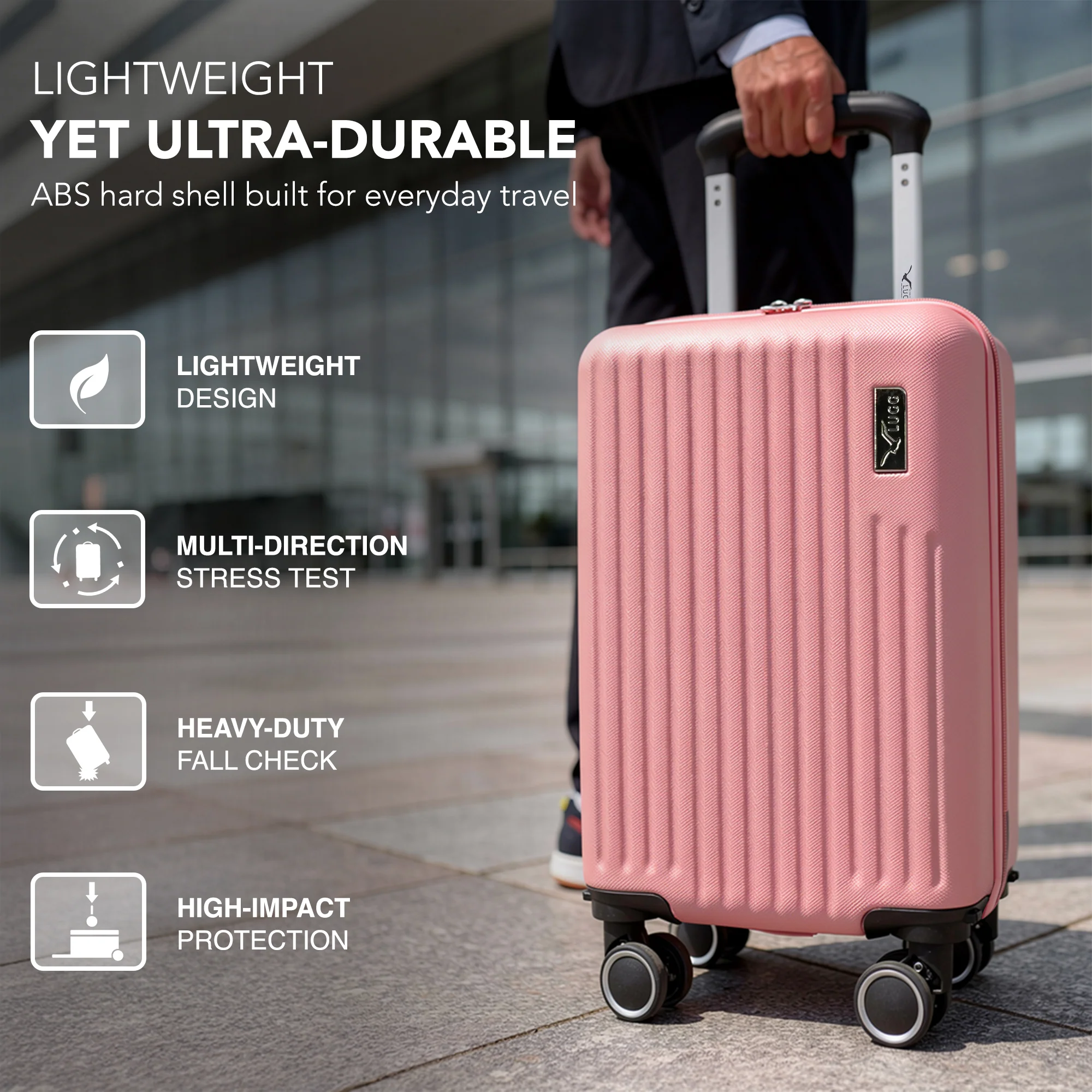 LUGG 40cm Vacay Suitcase ABS Luggage, Aluminium Trolley Handle, 360° Spinner Wheels, Water-Resistant & Durable Material - Airline Compatible (40 x 30 x 20cm)- Clay - Image 3