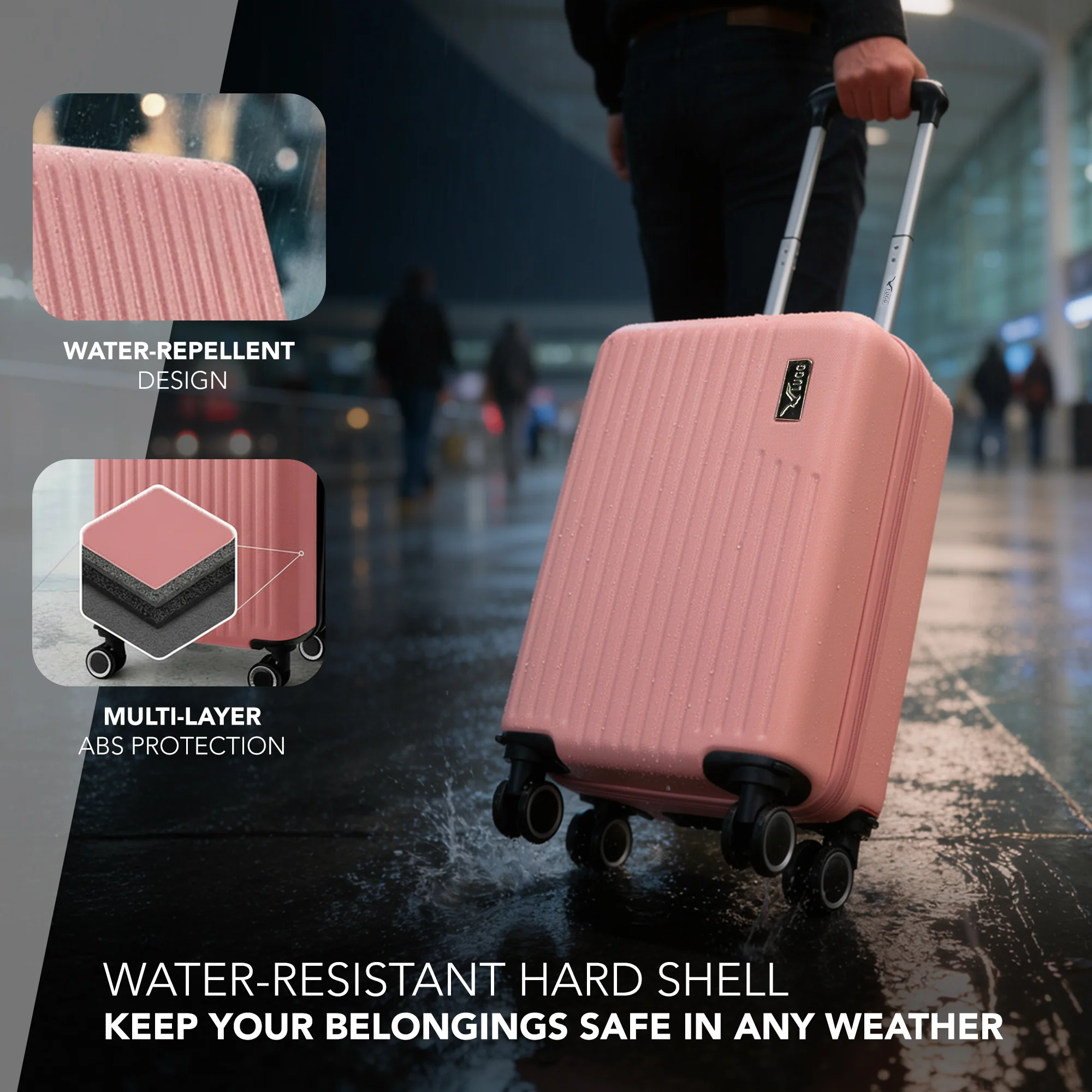LUGG 40cm Vacay Suitcase ABS Luggage, Aluminium Trolley Handle, 360° Spinner Wheels, Water-Resistant & Durable Material - Airline Compatible (40 x 30 x 20cm)- Clay - Image 4
