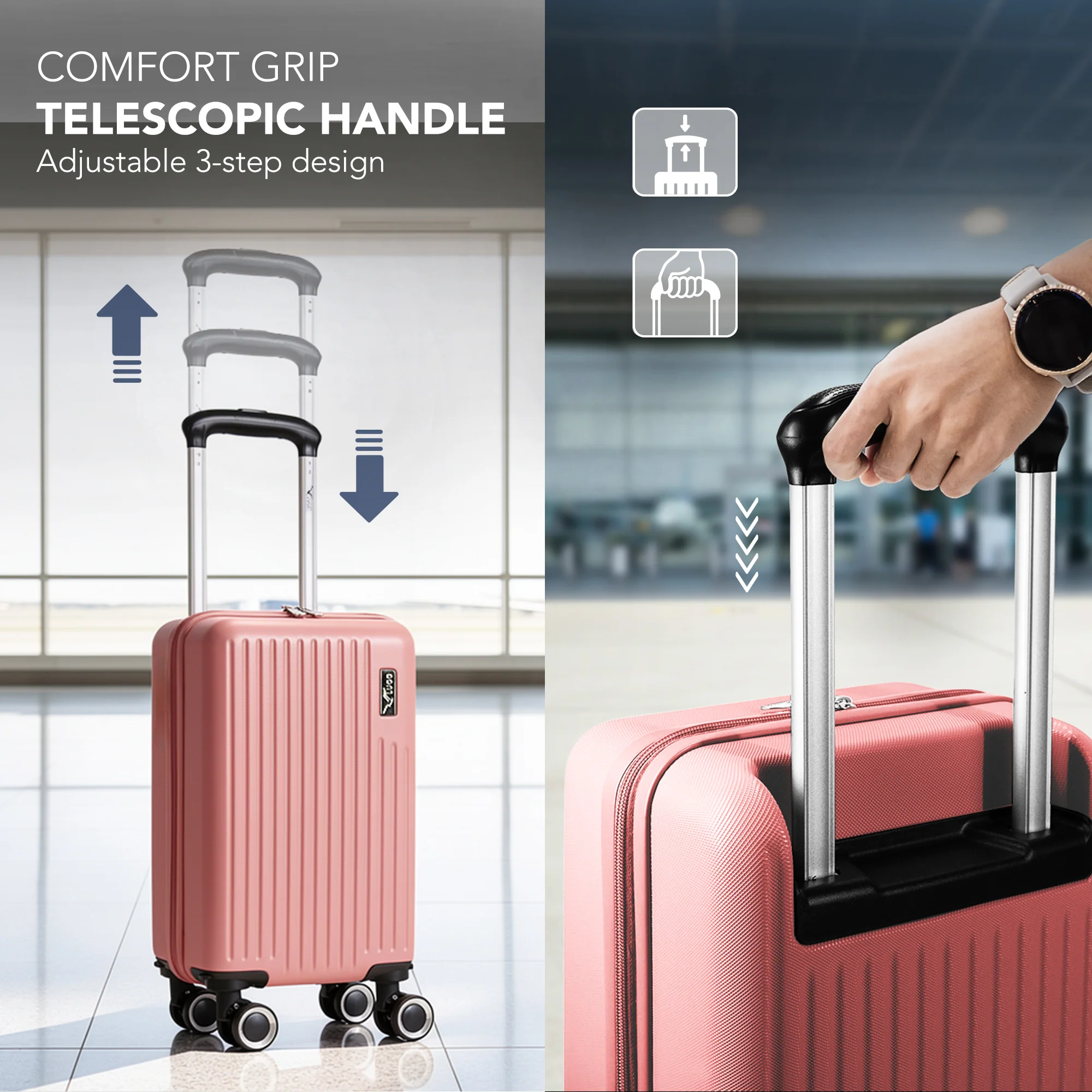 LUGG 40cm Vacay Suitcase ABS Luggage, Aluminium Trolley Handle, 360° Spinner Wheels, Water-Resistant & Durable Material - Airline Compatible (40 x 30 x 20cm)- Clay - Image 7