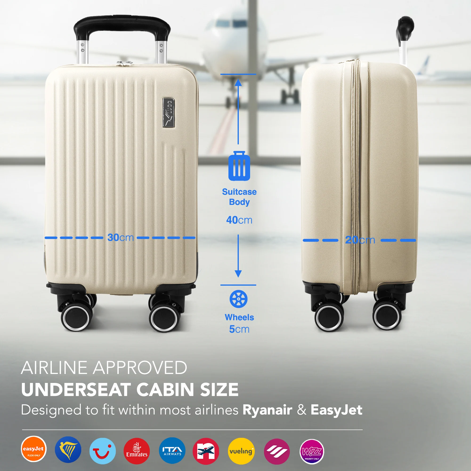 LUGG 40cm Vacay Suitcase ABS Luggage, Aluminium Trolley Handle, 360° Spinner Wheels, Water-Resistant & Durable Material - Airline Compatible (40 x 30 x 20cm)- Earth - Image 2