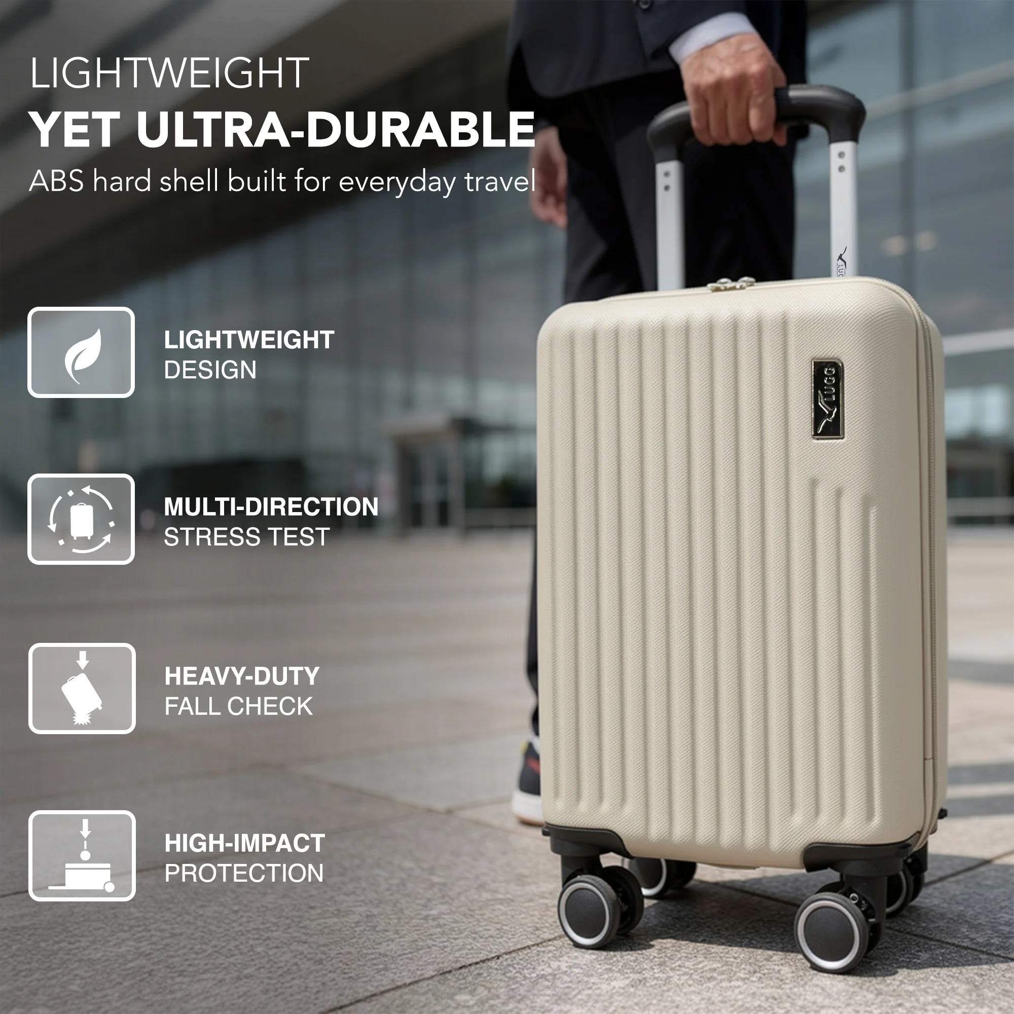 LUGG 40cm Vacay Suitcase ABS Luggage, Aluminium Trolley Handle, 360° Spinner Wheels, Water-Resistant & Durable Material - Airline Compatible (40 x 30 x 20cm)- Earth - Image 3