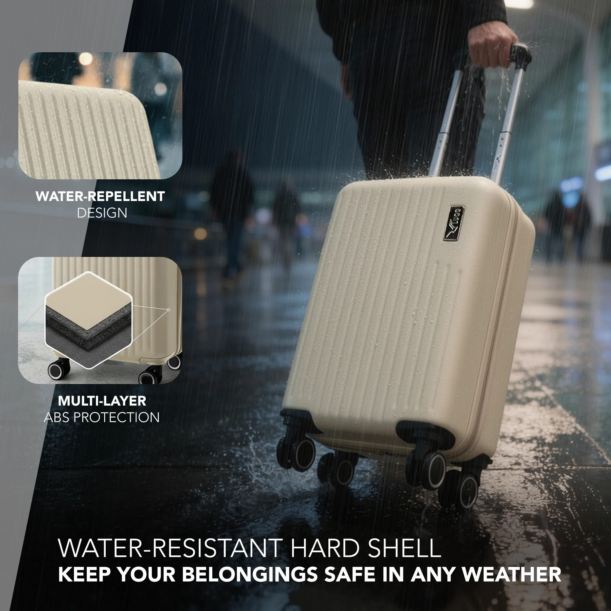 LUGG 40cm Vacay Suitcase ABS Luggage, Aluminium Trolley Handle, 360° Spinner Wheels, Water-Resistant & Durable Material - Airline Compatible (40 x 30 x 20cm)- Earth - Image 4