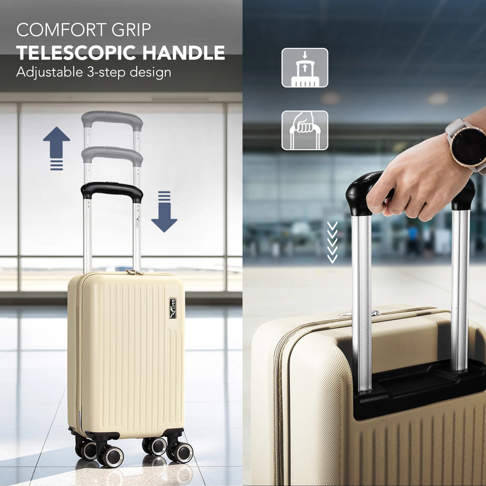 LUGG 40cm Vacay Suitcase ABS Luggage, Aluminium Trolley Handle, 360° Spinner Wheels, Water-Resistant & Durable Material - Airline Compatible (40 x 30 x 20cm)- Earth - Image 7