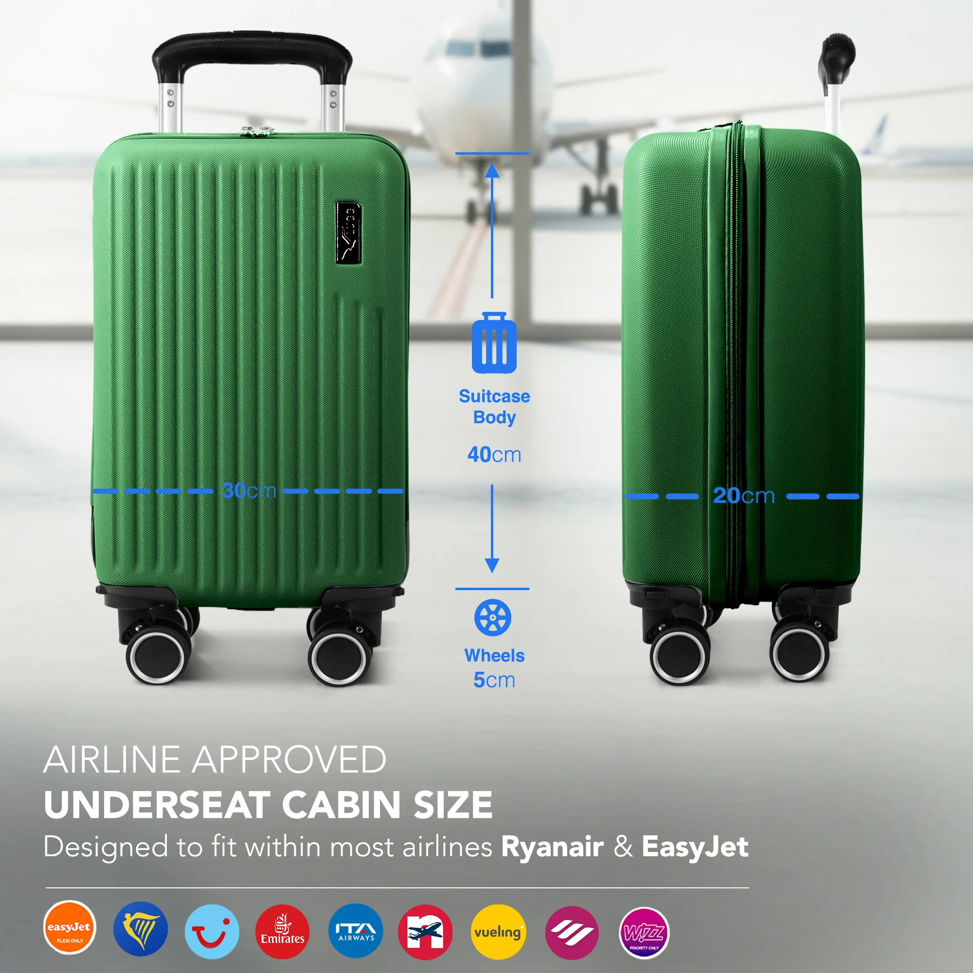 LUGG 40cm Vacay Suitcase ABS Luggage, Aluminium Trolley Handle, 360° Spinner Wheels, Water-Resistant & Durable Material - Airline Compatible (40 x 30 x 20cm)- Forest - Image 2