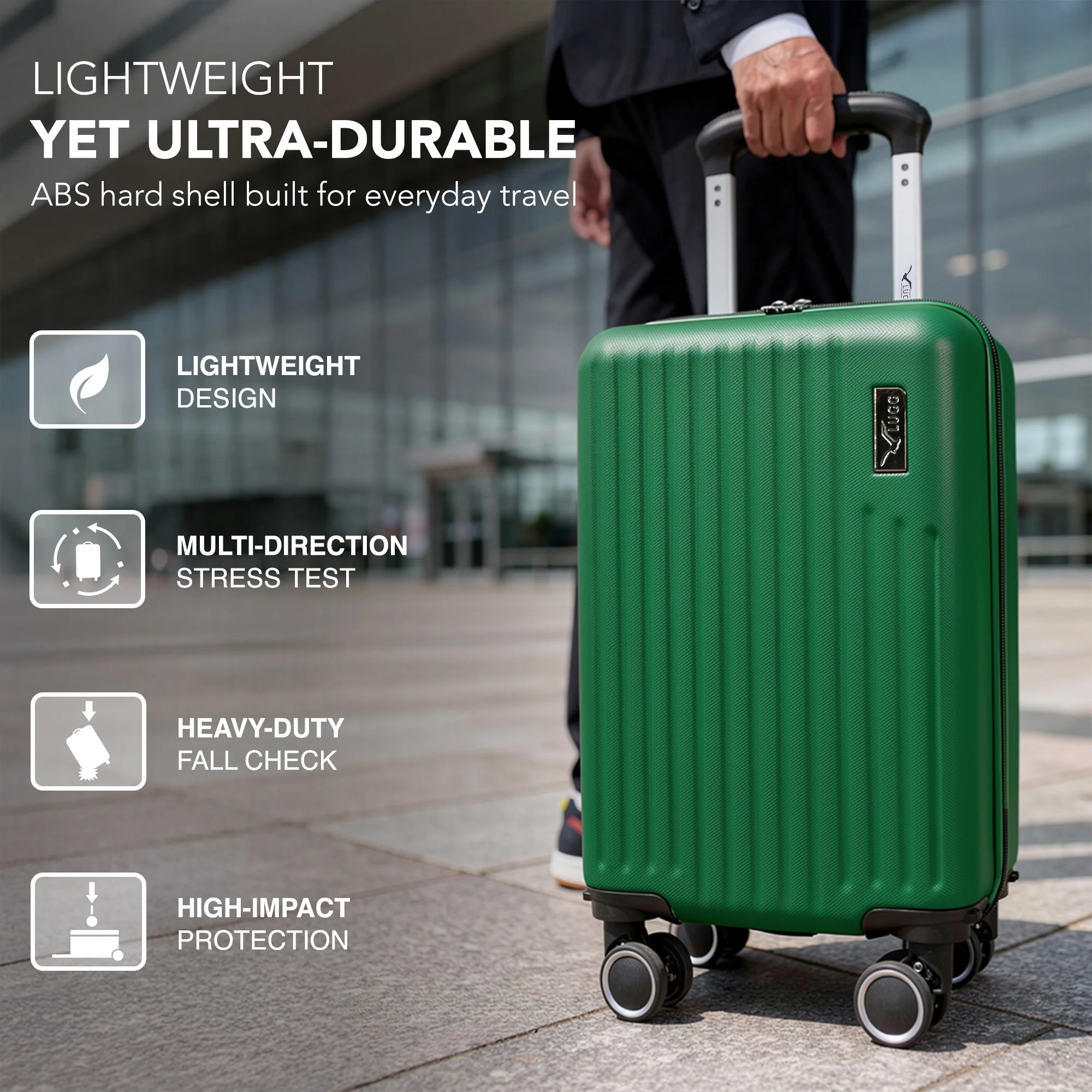 LUGG 40cm Vacay Suitcase ABS Luggage, Aluminium Trolley Handle, 360° Spinner Wheels, Water-Resistant & Durable Material - Airline Compatible (40 x 30 x 20cm)- Forest - Image 3